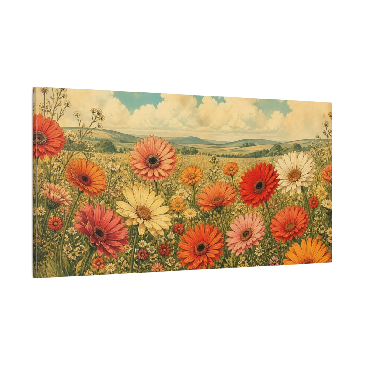 Side Mockup 2. Gerbera Meadow In Bloom shown as canvas print