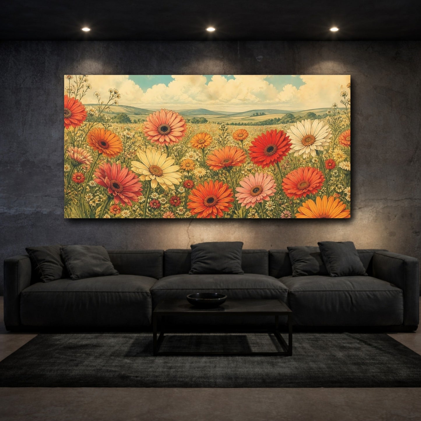 Mockup 3. Gerbera Meadow In Bloom shown as canvas print