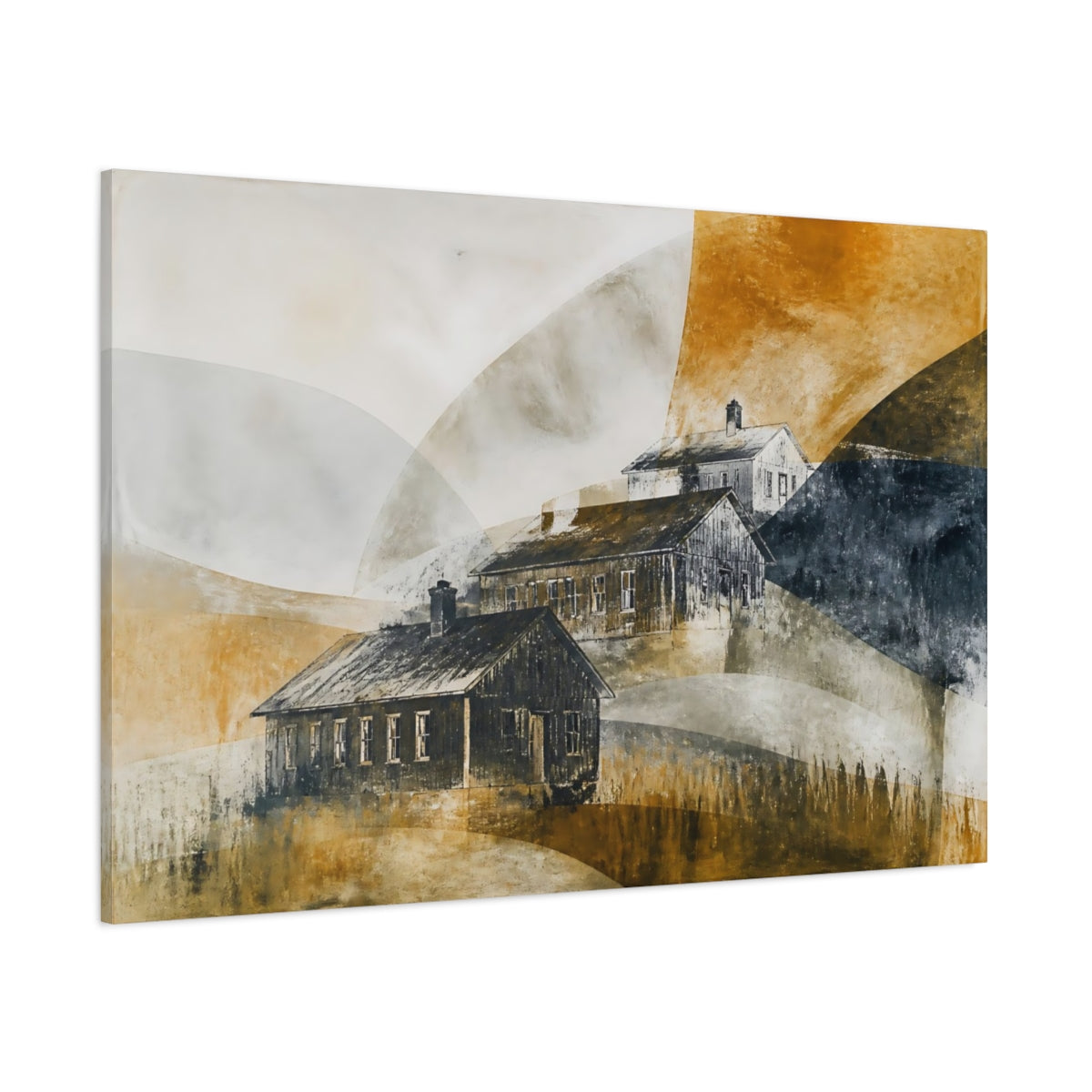 Side Mockup 1. Ghosted Schoolhouses shown as canvas print