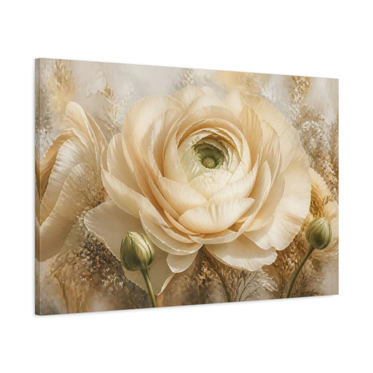 Main Mockup. Giant Ivory Ranunculus shown as canvas print