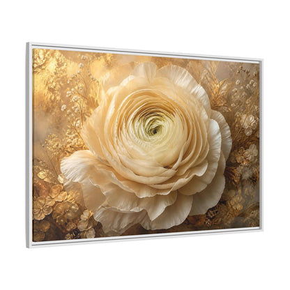 Side Mockup 7. Giant Ivory Ranunculus shown as framed canvas print