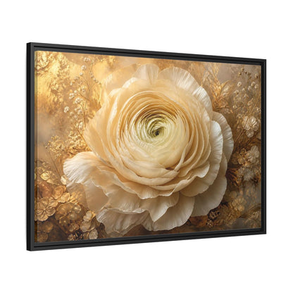 Side Mockup 13. Giant Ivory Ranunculus shown as framed canvas print