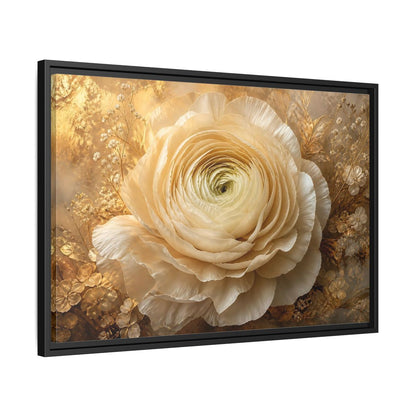 Side Mockup 14. Giant Ivory Ranunculus shown as framed canvas print
