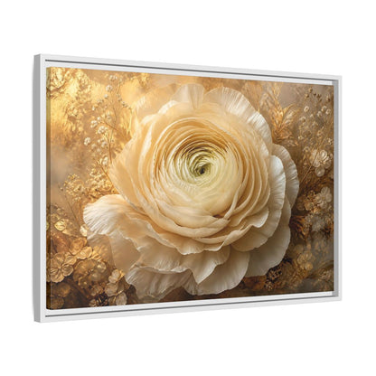 Side Mockup 10. Giant Ivory Ranunculus shown as framed canvas print