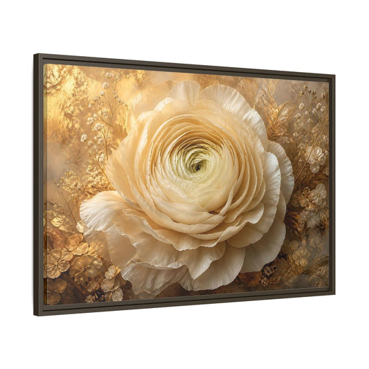 Main Mockup. Giant Ivory Ranunculus shown as framed canvas print