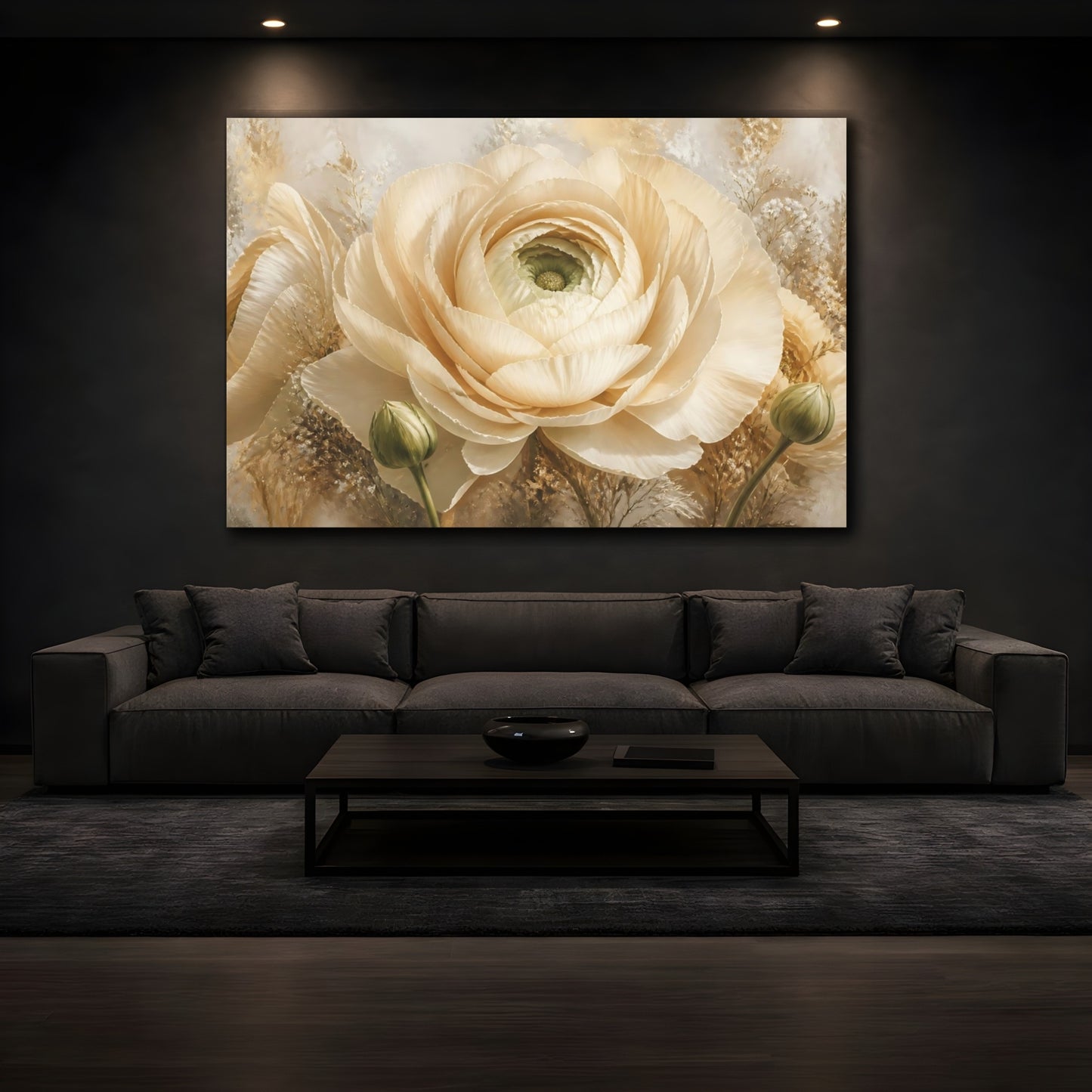 Mockup 3. Giant Ivory Ranunculus shown as canvas print