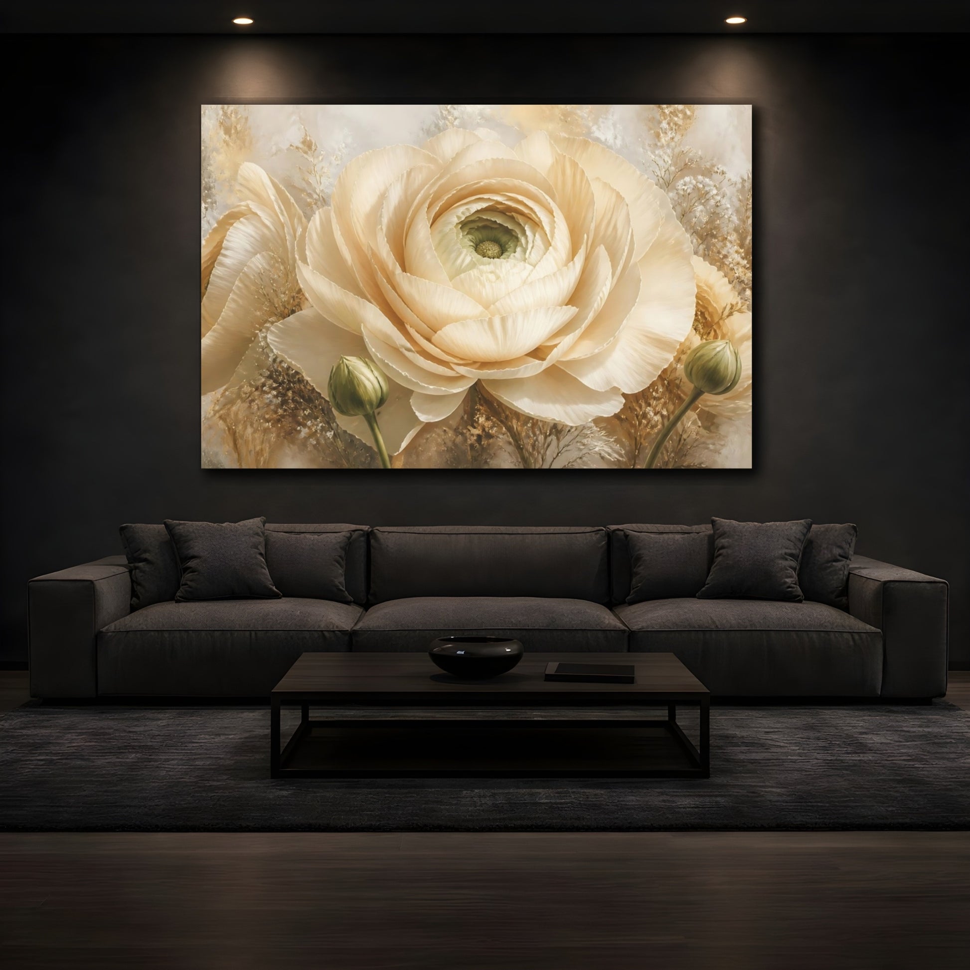 Mockup 3. Giant Ivory Ranunculus shown as canvas print