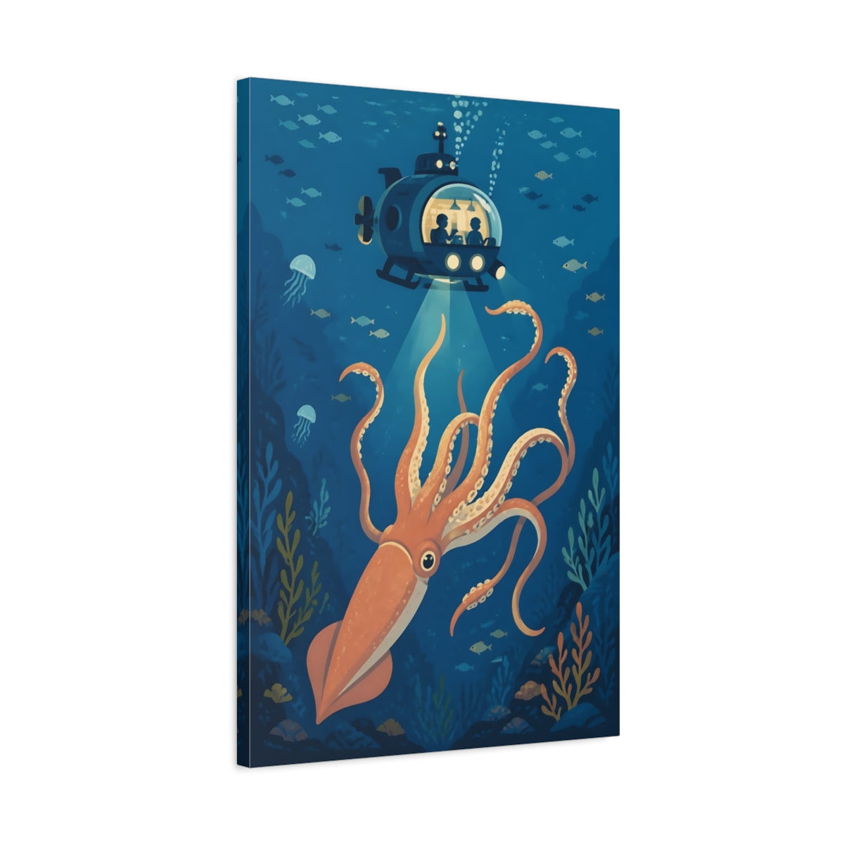 Side Mockup 2. Giant Squid Kids Room Adventure shown as canvas print