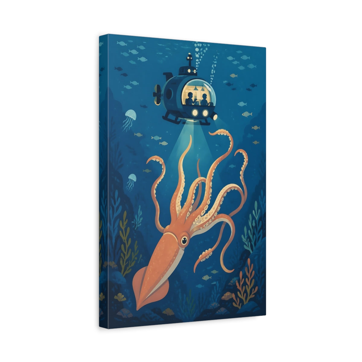 Side Mockup 4. Giant Squid Kids Room Adventure shown as canvas print