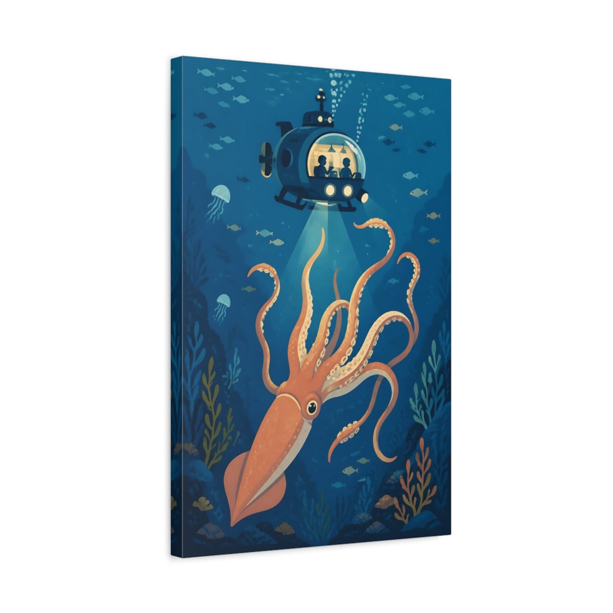 Side Mockup 3. Giant Squid Kids Room Adventure shown as canvas print