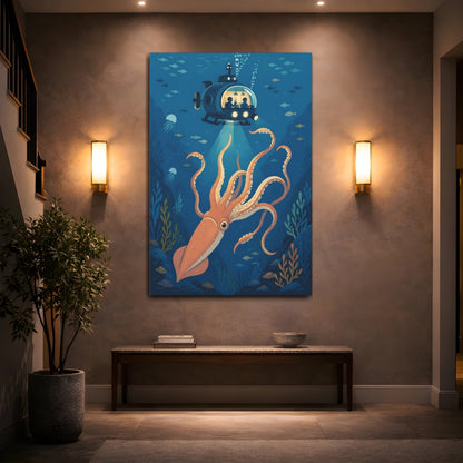 Mockup 2. Giant Squid Kids Room Adventure shown as canvas print