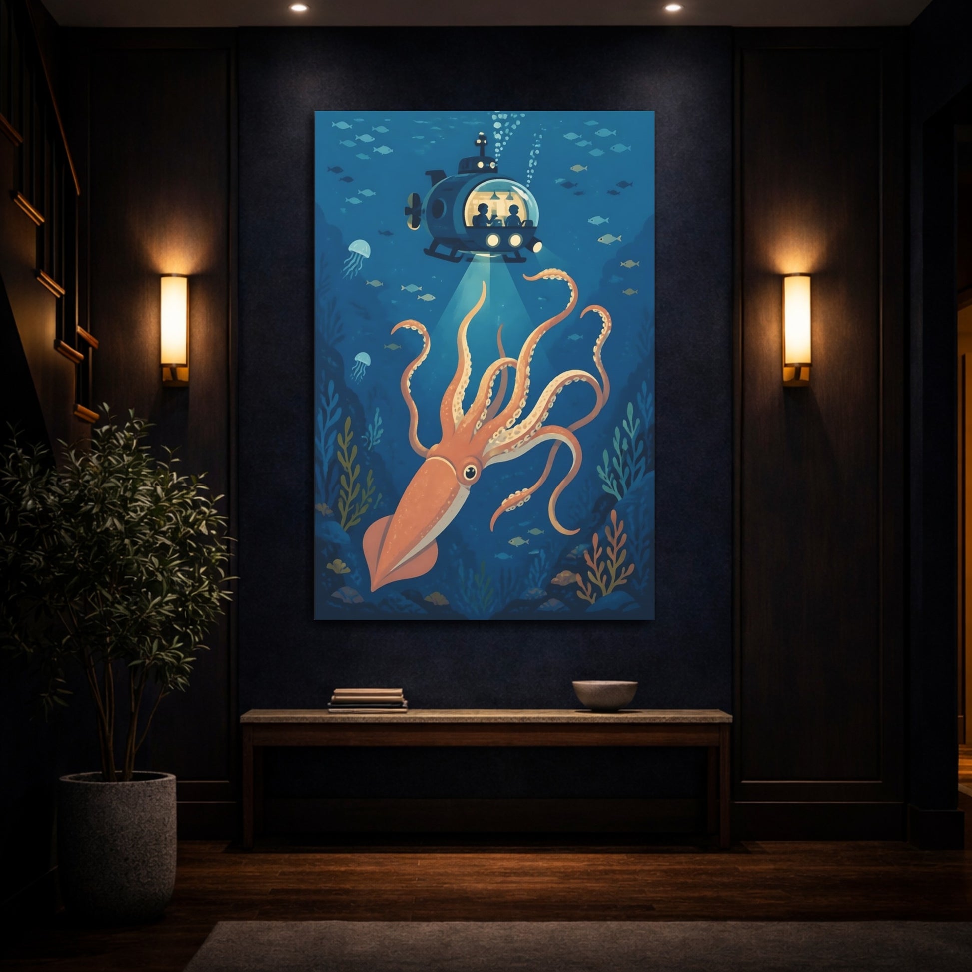 Mockup 4. Giant Squid Kids Room Adventure shown as canvas print