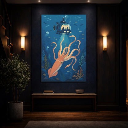Mockup 4. Giant Squid Kids Room Adventure shown as canvas print