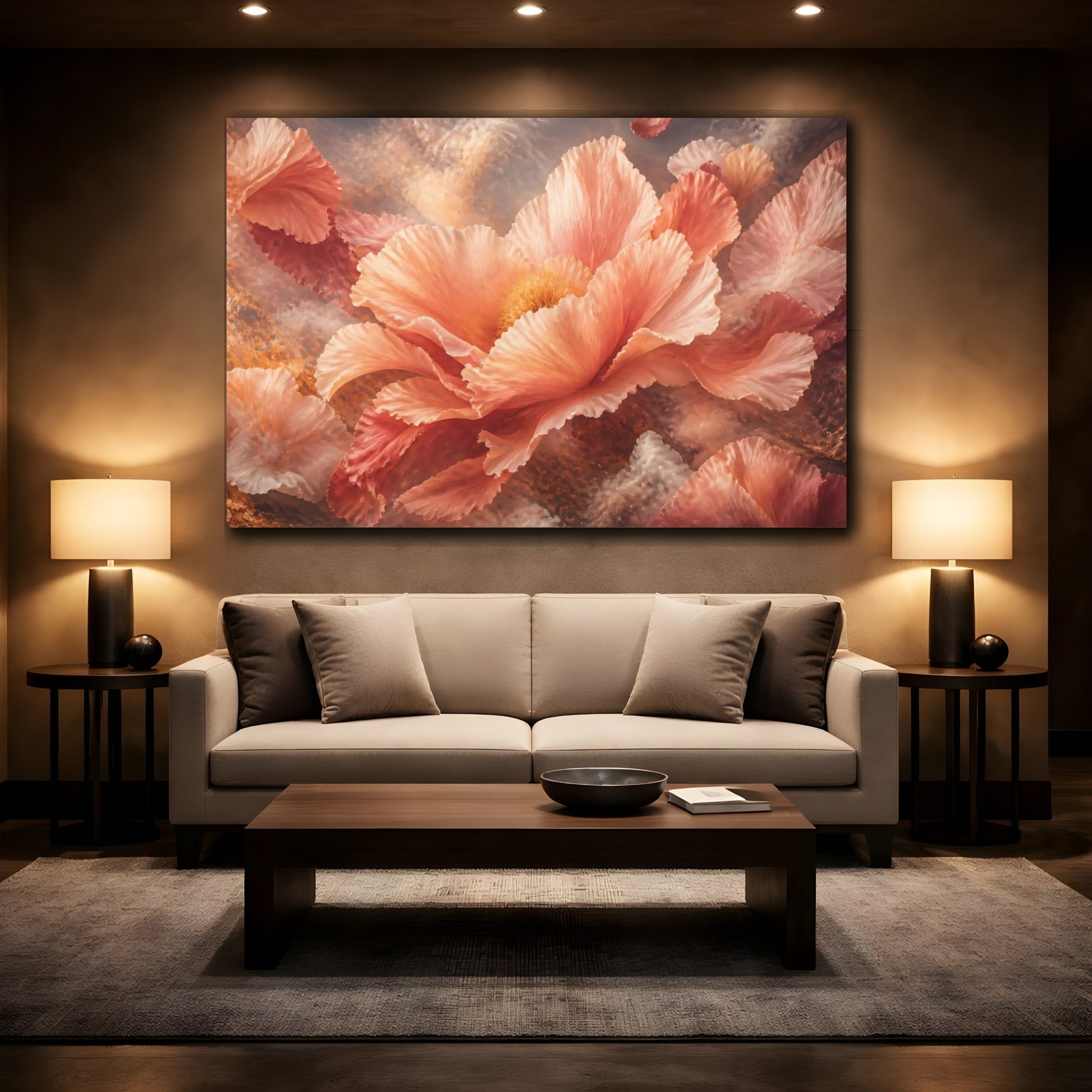 Mockup 2. Gigantic Blush Petal Bloom shown as canvas print