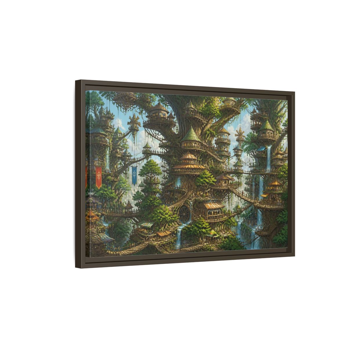 Side Mockup 2. Gigantic Tree City shown as framed canvas print