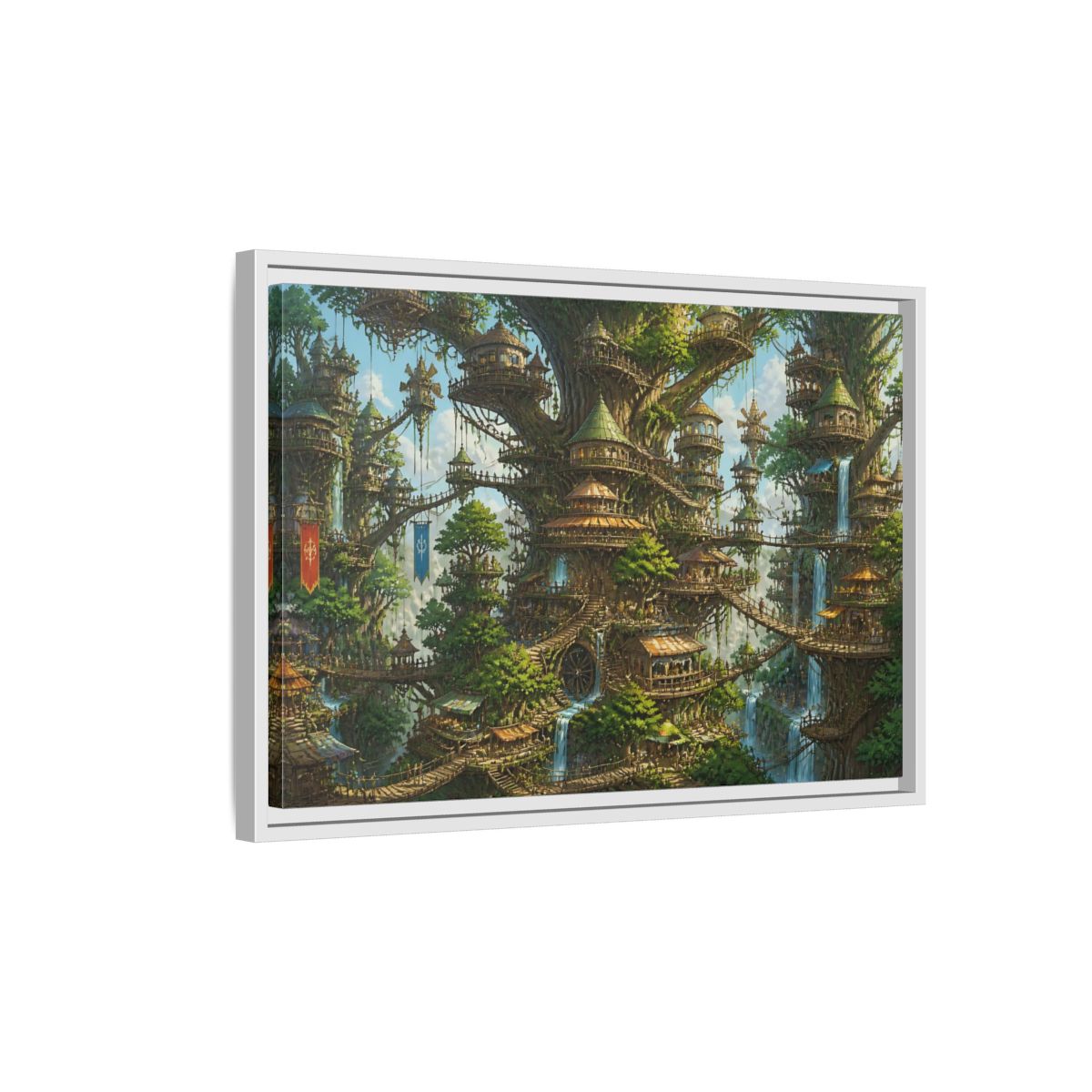 Side Mockup 1. Gigantic Tree City shown as framed canvas print