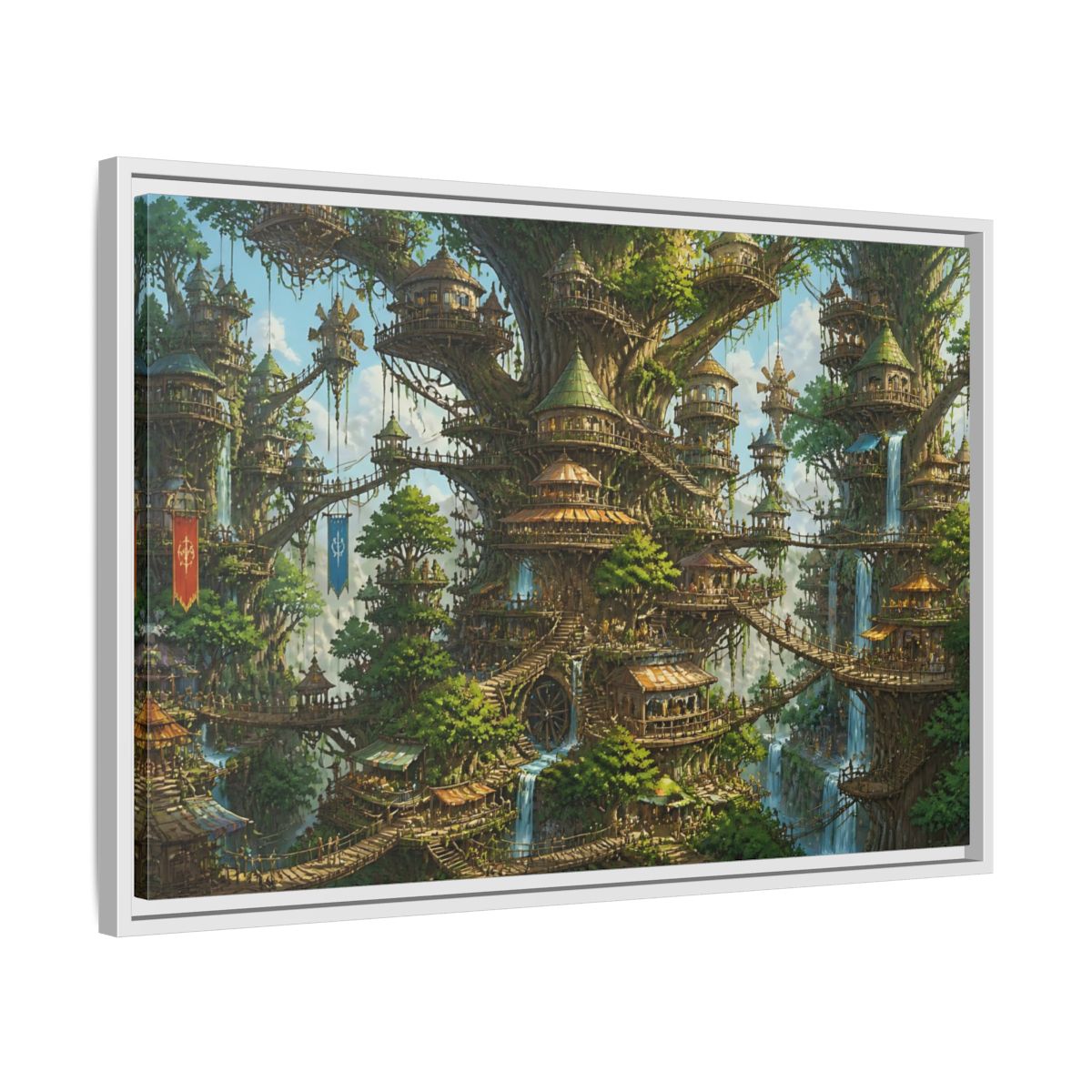 Side Mockup 10. Gigantic Tree City shown as framed canvas print