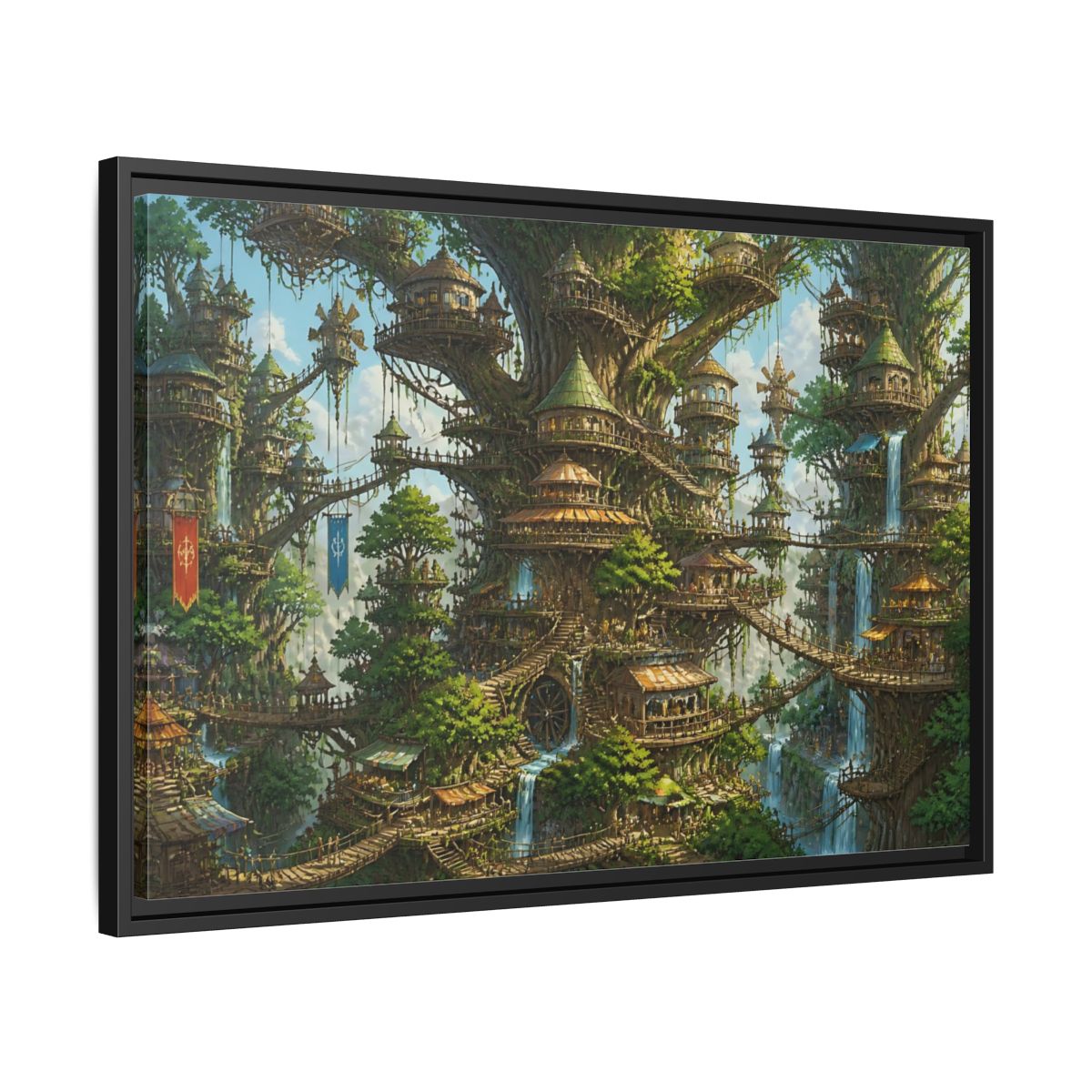 Side Mockup 14. Gigantic Tree City shown as framed canvas print