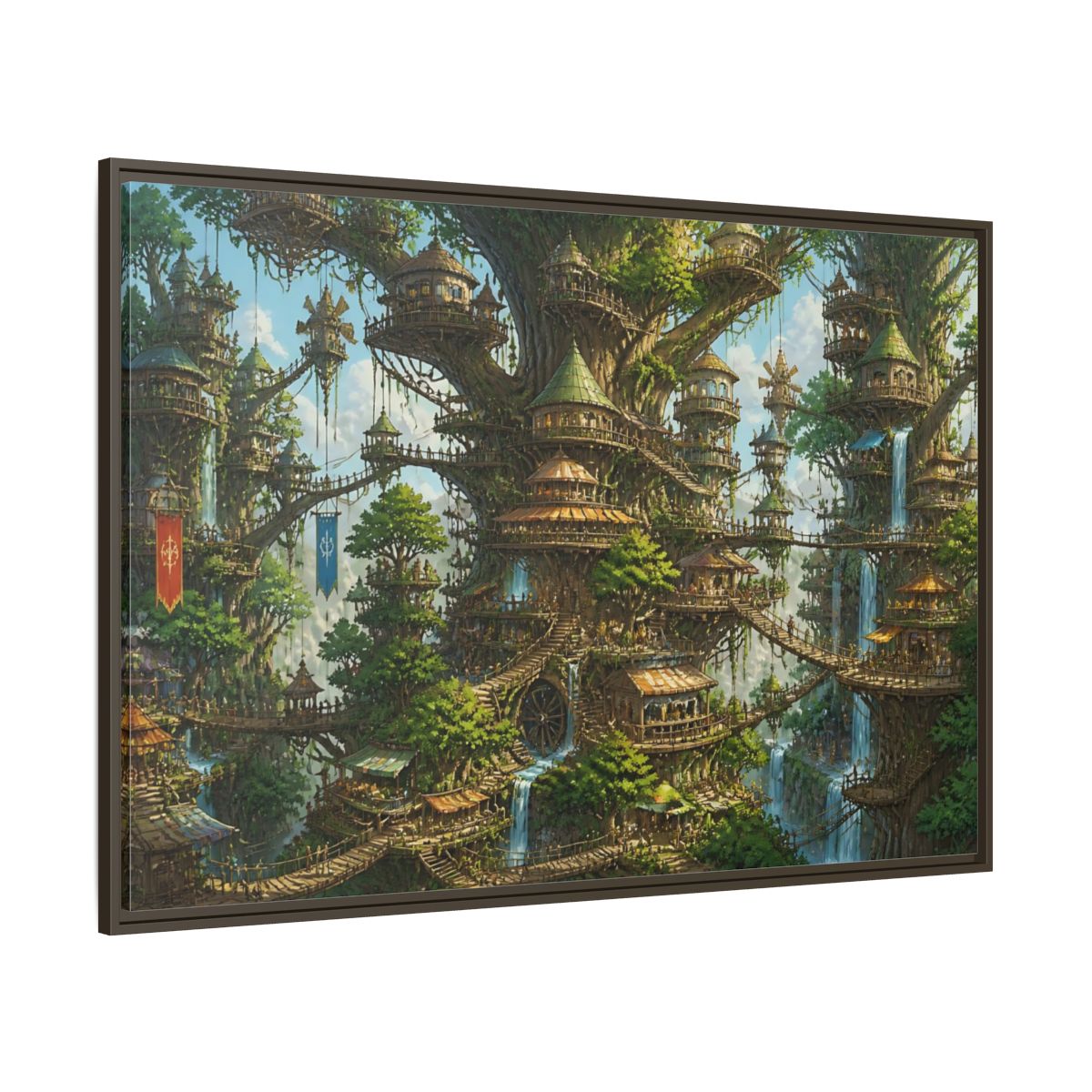 Side Mockup 8. Gigantic Tree City shown as framed canvas print