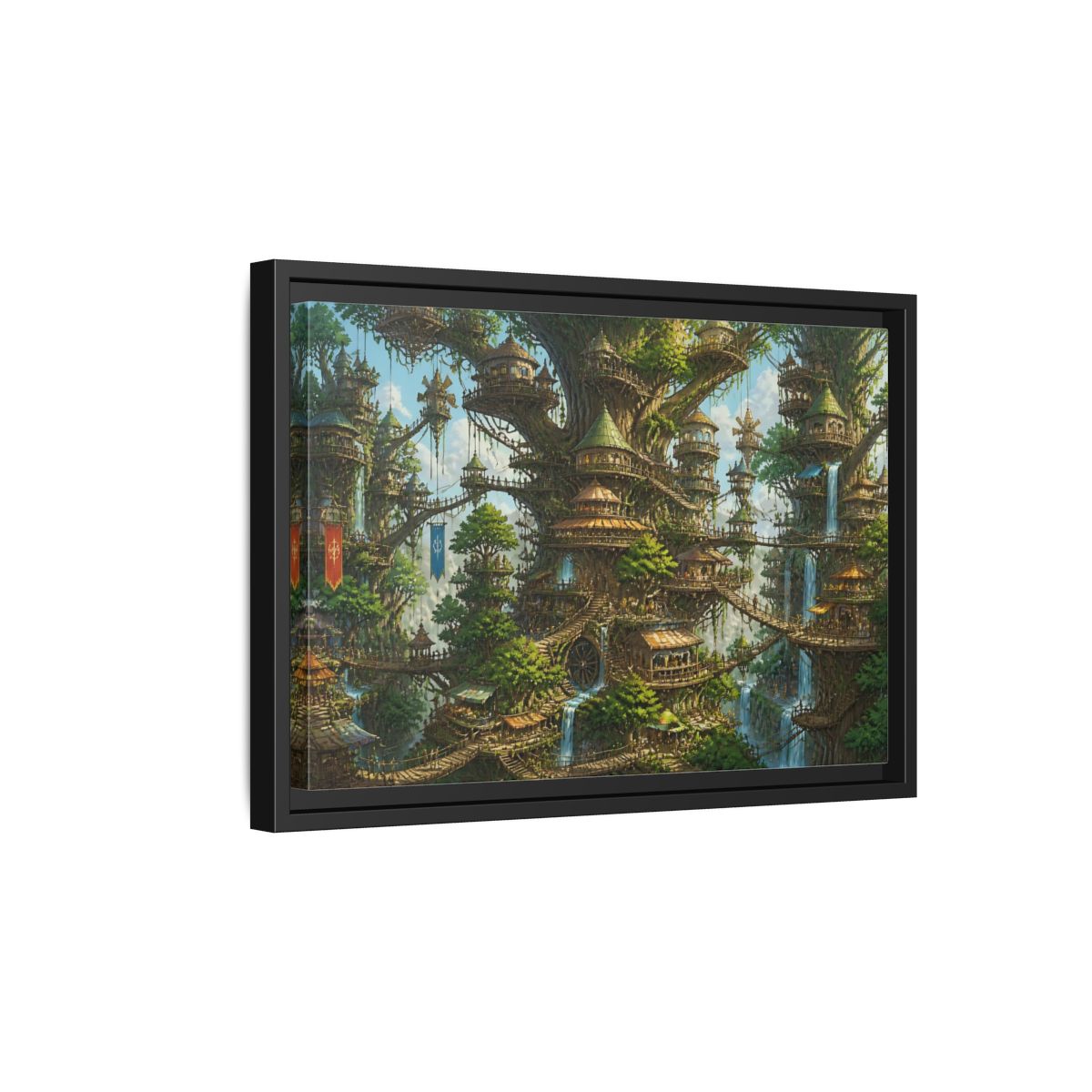Side Mockup 6. Gigantic Tree City shown as framed canvas print