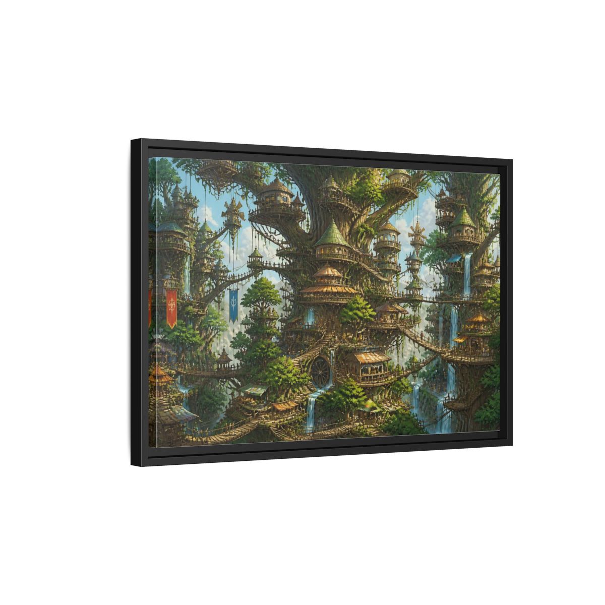 Side Mockup 3. Gigantic Tree City shown as framed canvas print