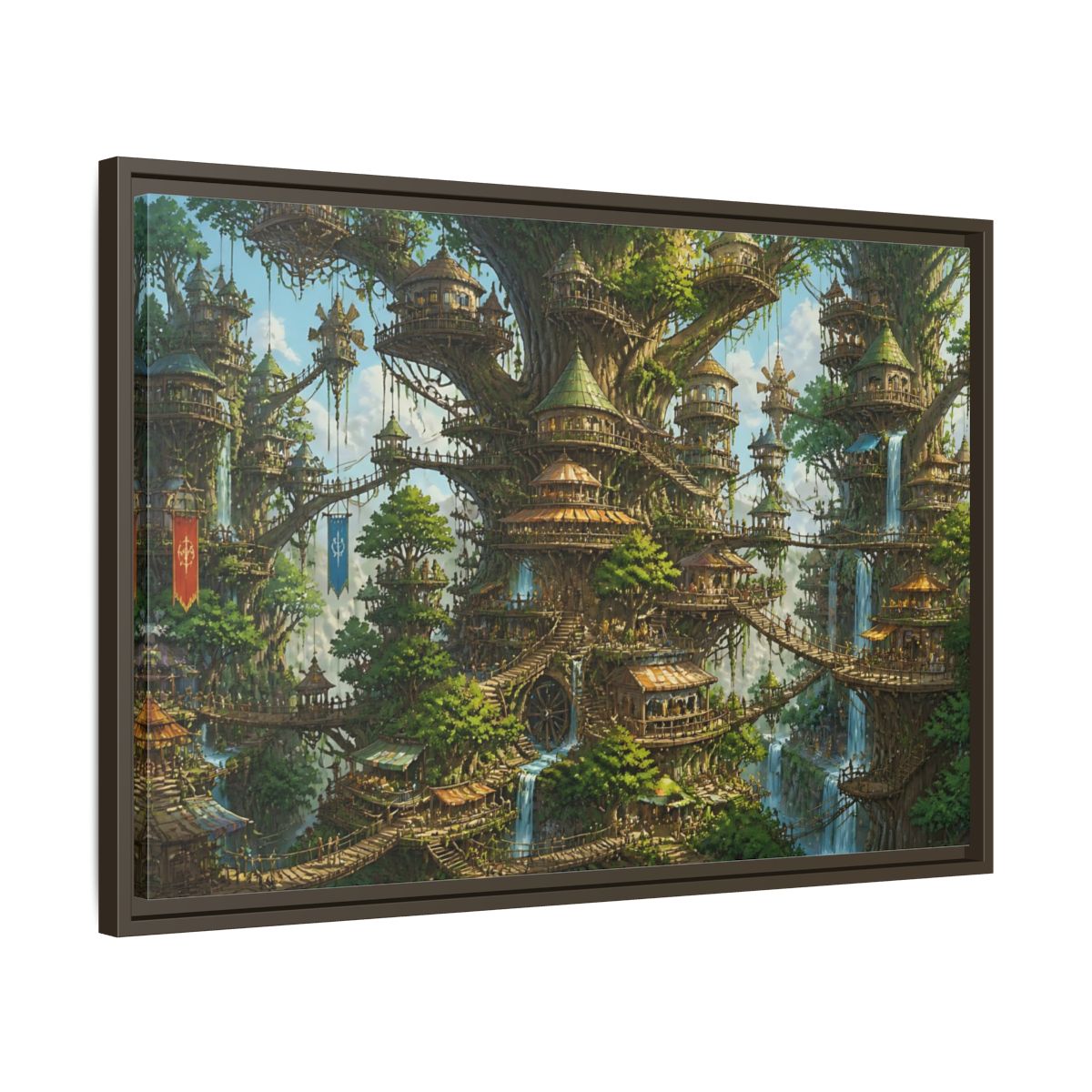 Side Mockup 11. Gigantic Tree City shown as framed canvas print