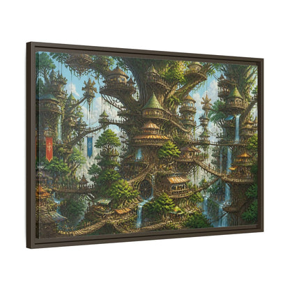 Side Mockup 11. Gigantic Tree City shown as framed canvas print