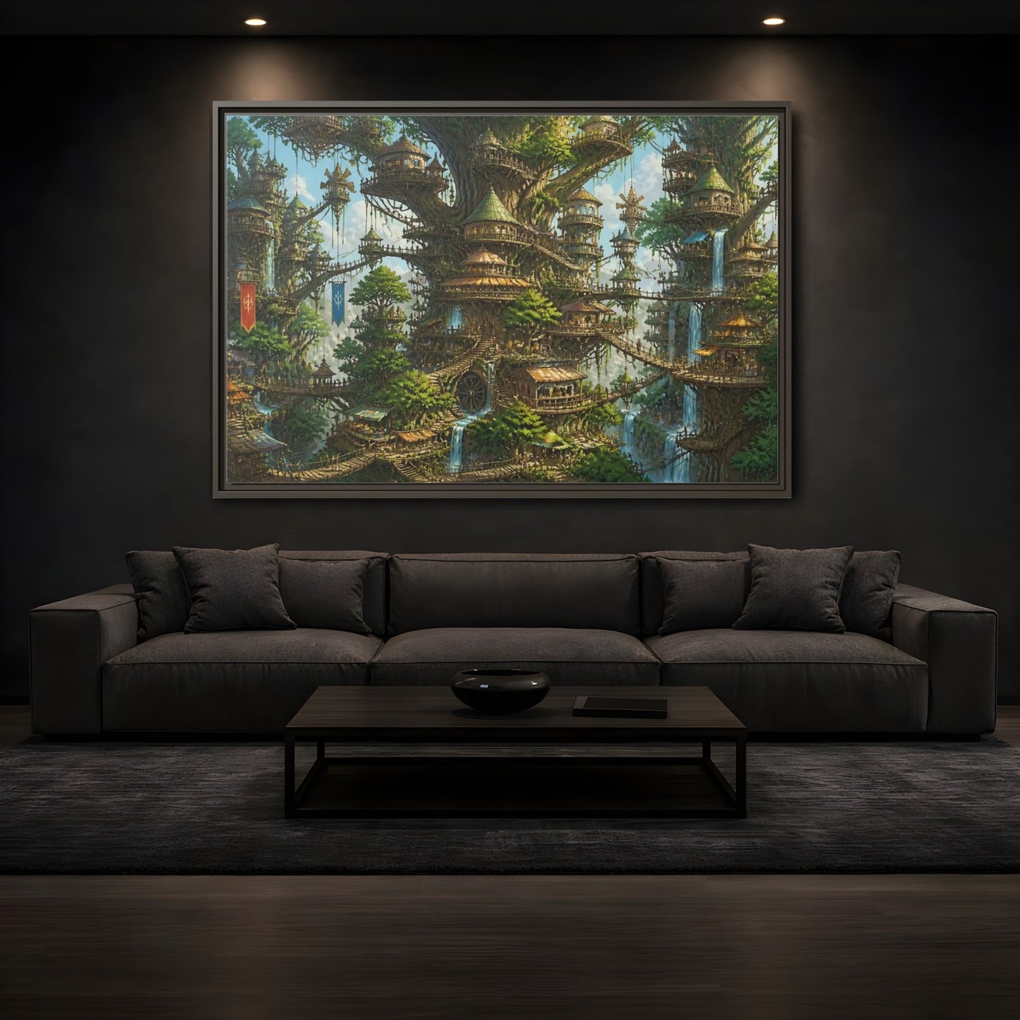 Mockup 3. Gigantic Tree City shown as framed canvas print