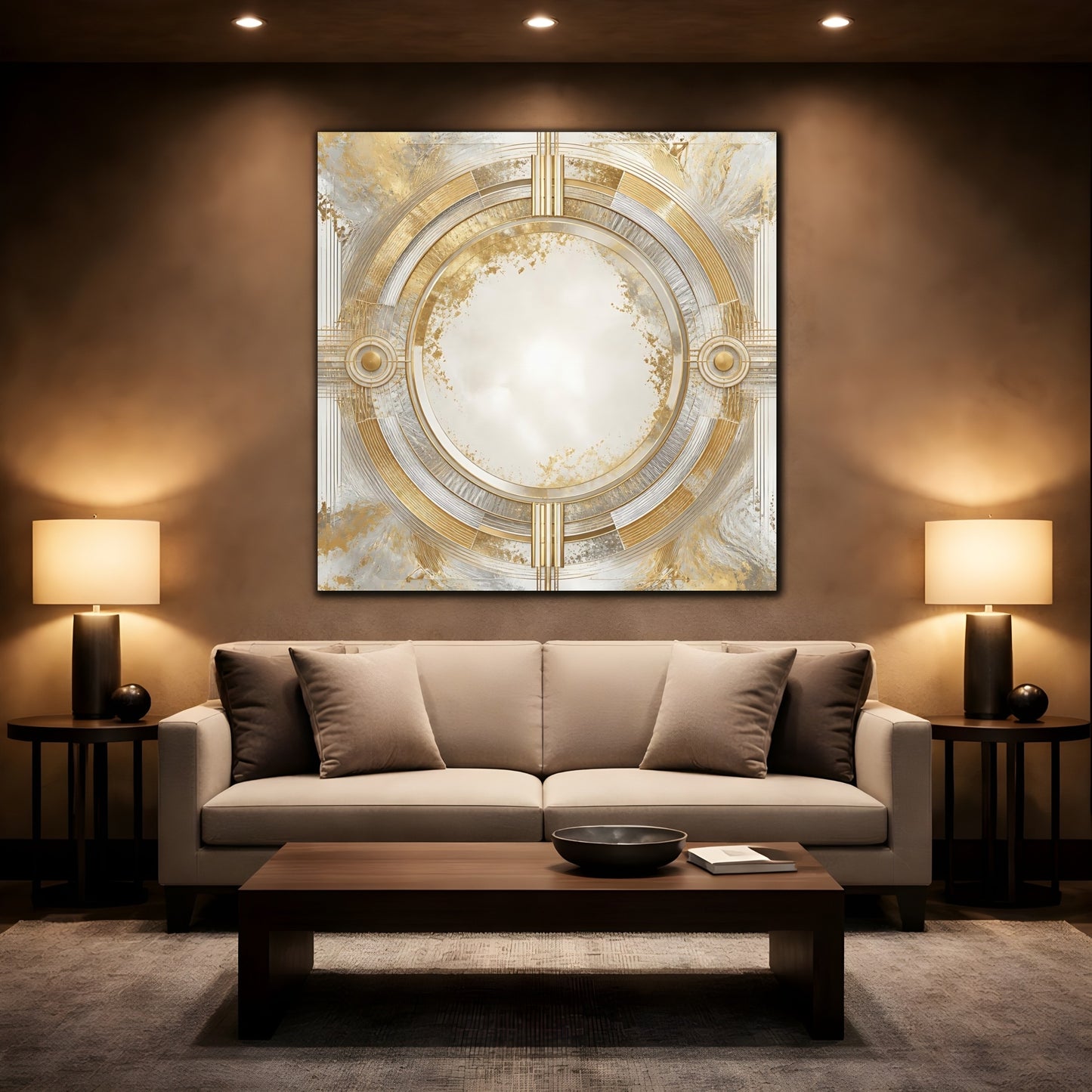 Mockup 2. Gilded Art Deco Circle shown as canvas print