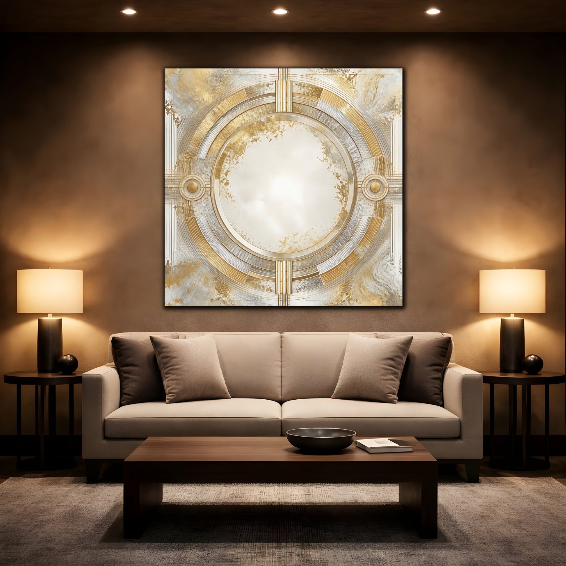 Mockup 2. Gilded Art Deco Circle shown as canvas print