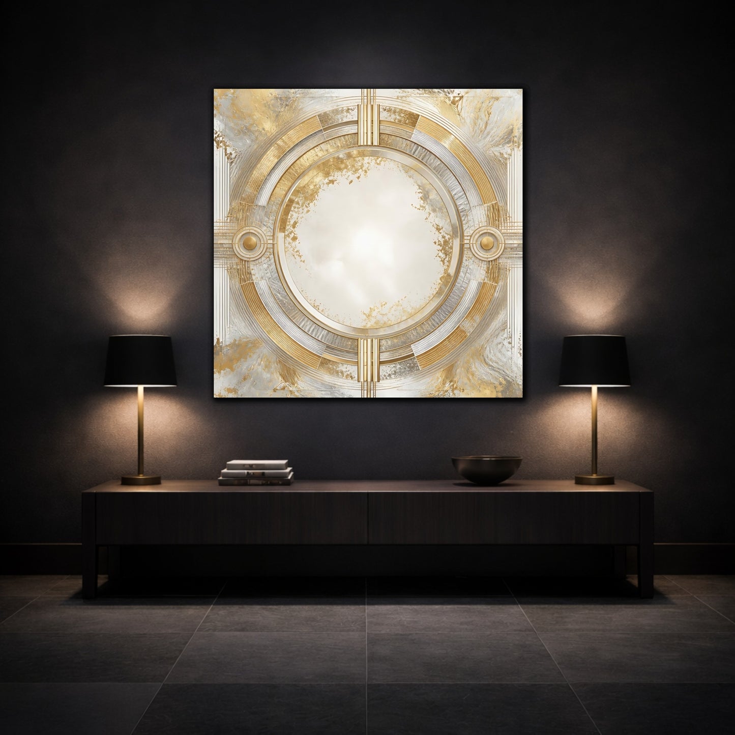 Mockup 3. Gilded Art Deco Circle shown as canvas print
