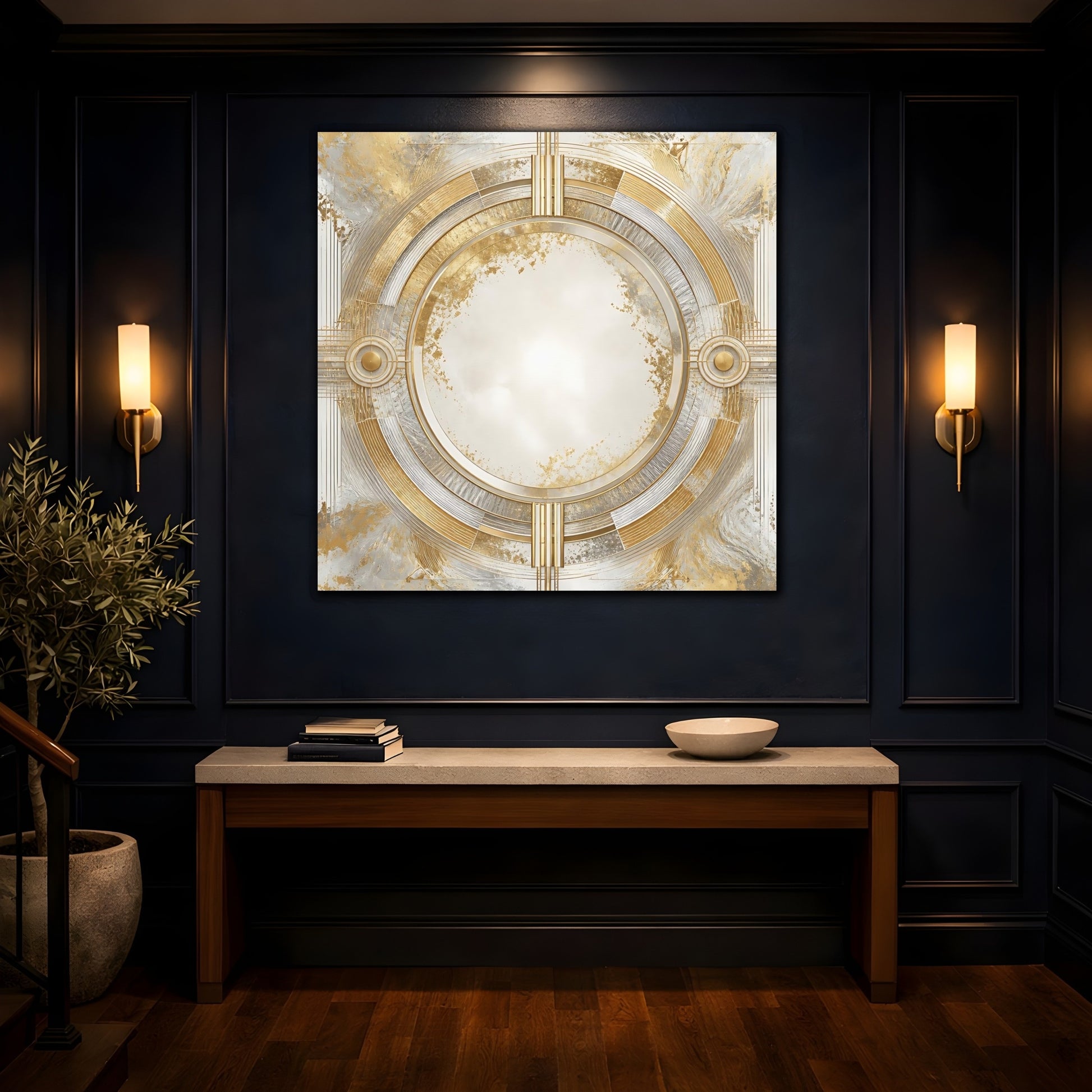 Mockup 4. Gilded Art Deco Circle shown as canvas print