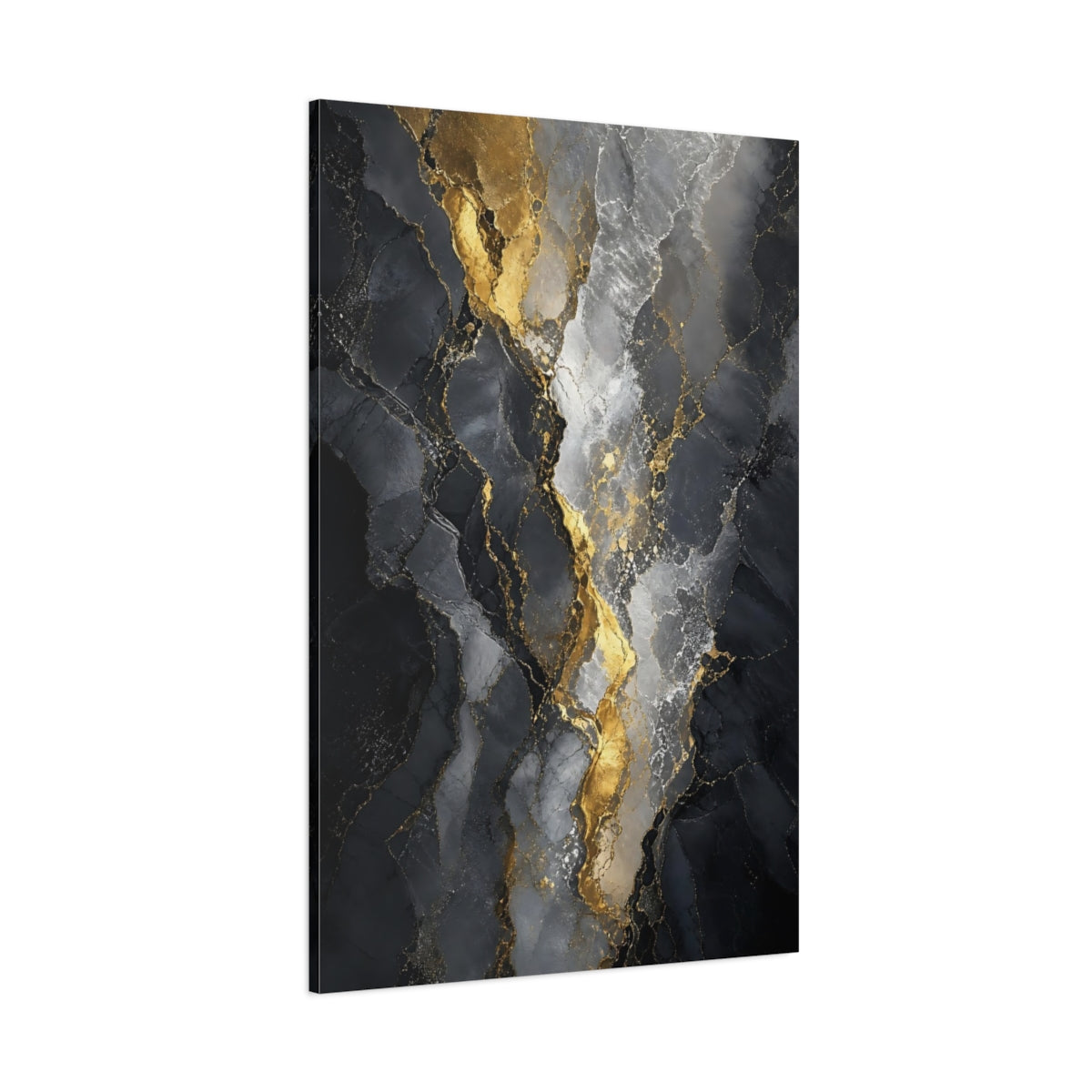 Side Mockup 1. Gilded Black Marble Veins shown as canvas print