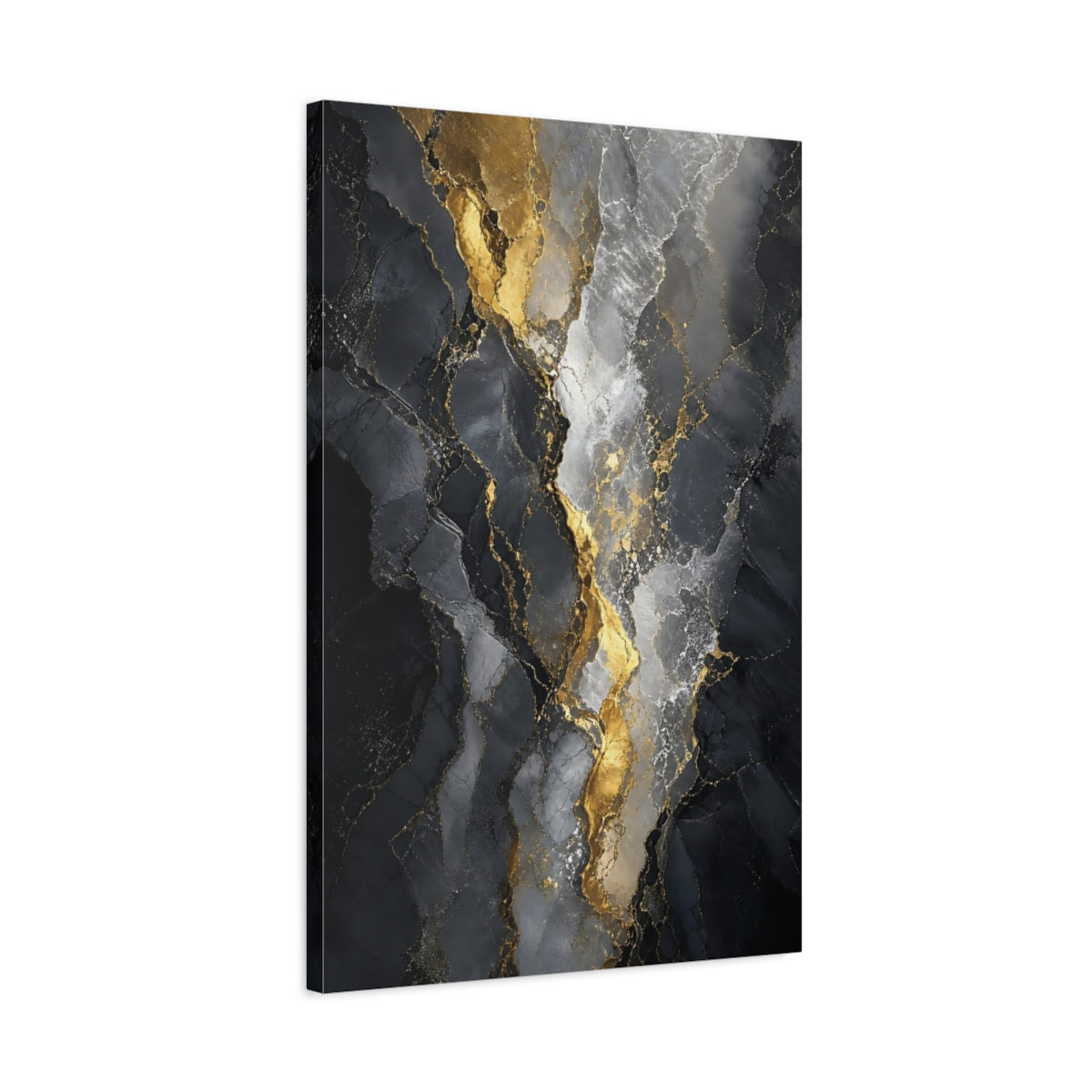 Side Mockup 2. Gilded Black Marble Veins shown as canvas print