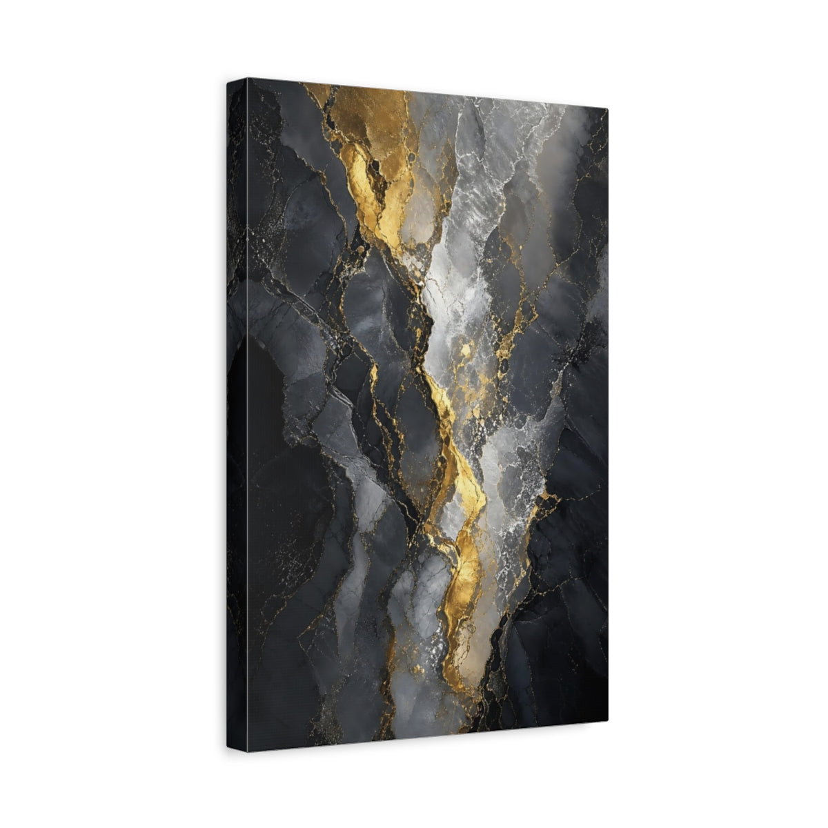Side Mockup 4. Gilded Black Marble Veins shown as canvas print