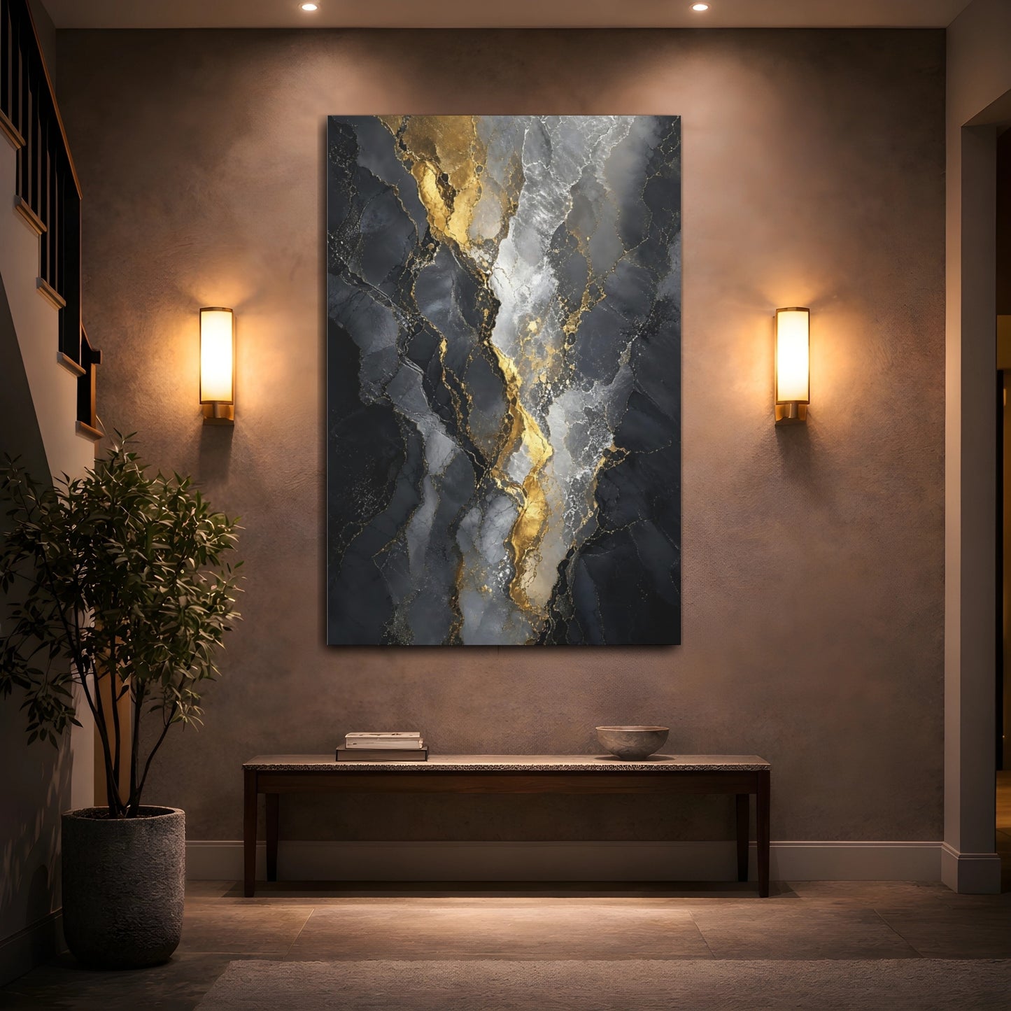 Mockup 2. Gilded Black Marble Veins shown as canvas print