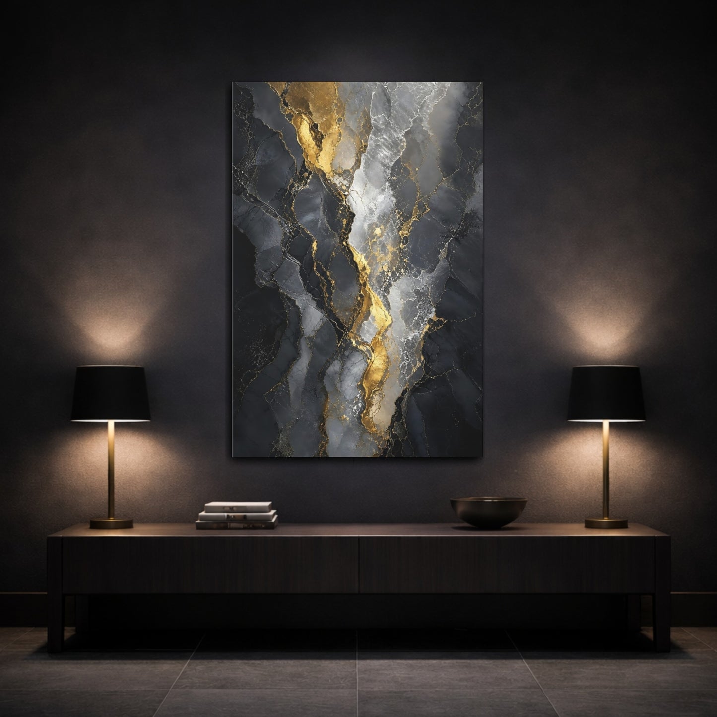 Mockup 3. Gilded Black Marble Veins shown as canvas print