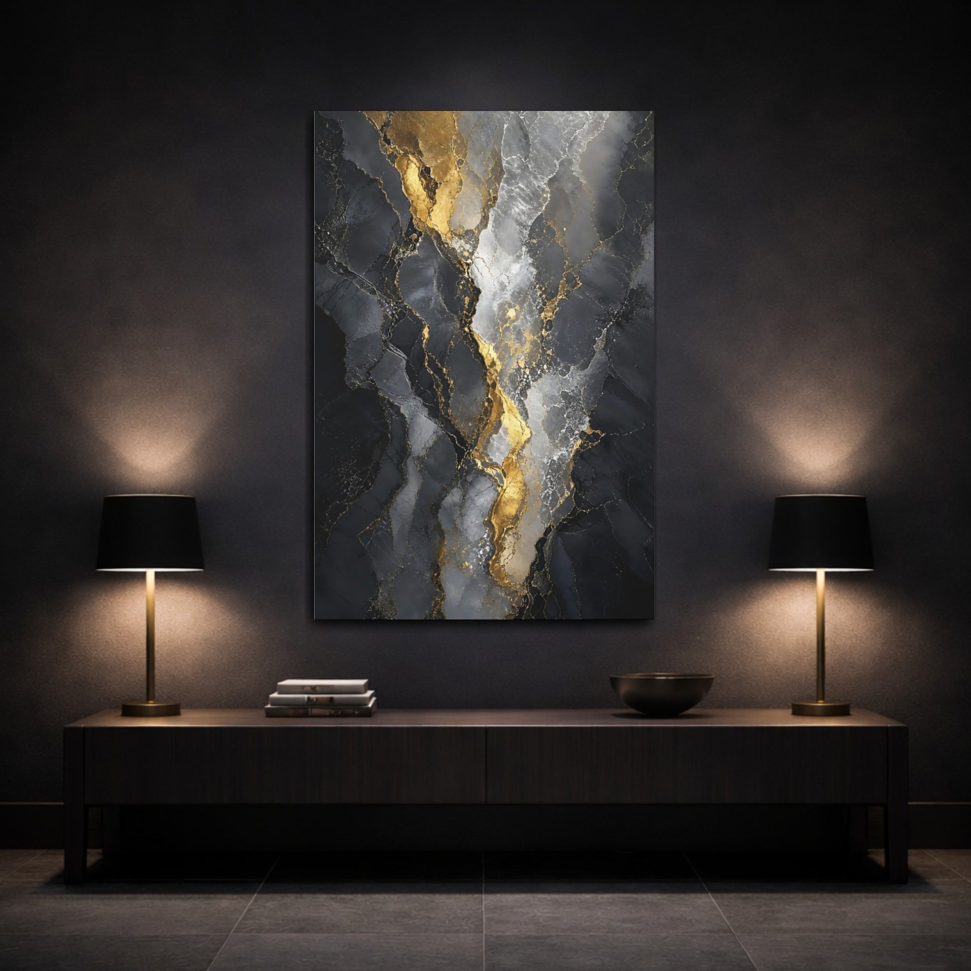 Mockup 3. Gilded Black Marble Veins shown as canvas print