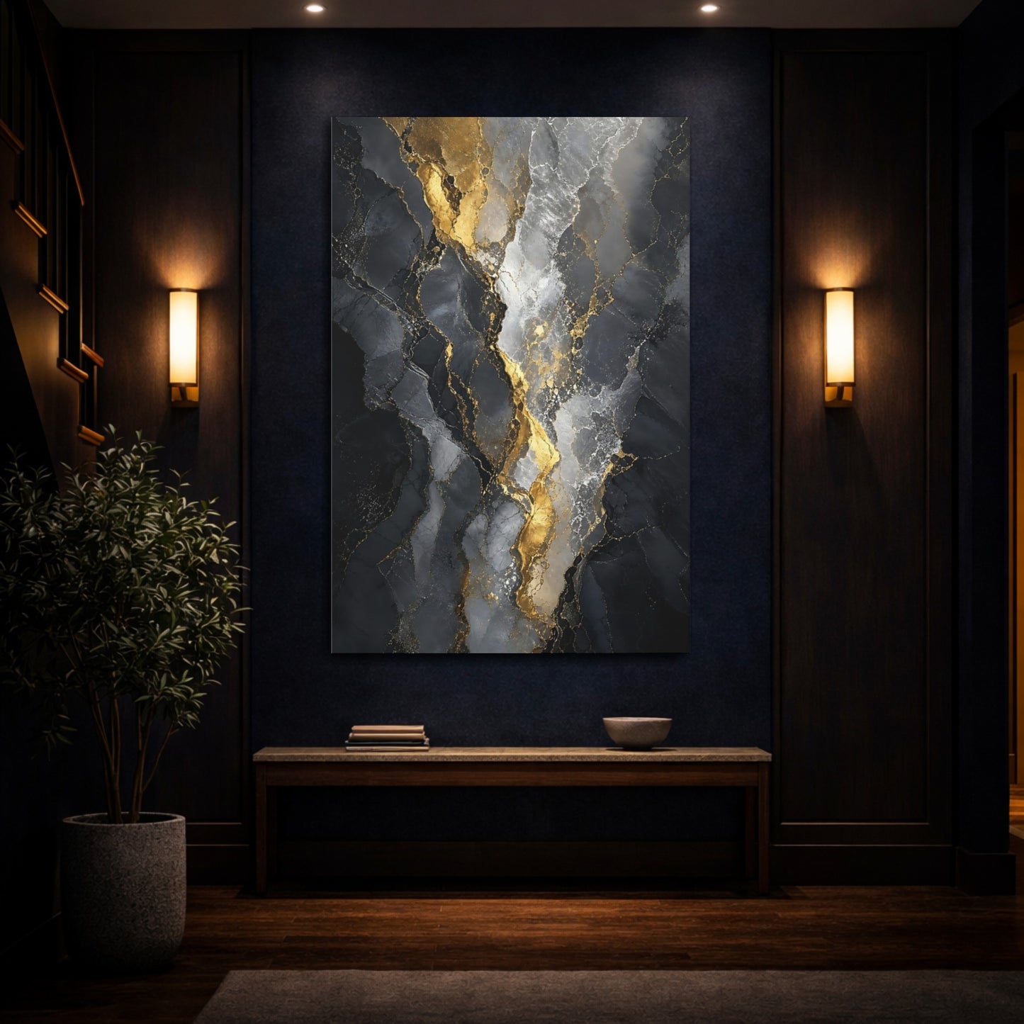 Mockup 4. Gilded Black Marble Veins shown as canvas print