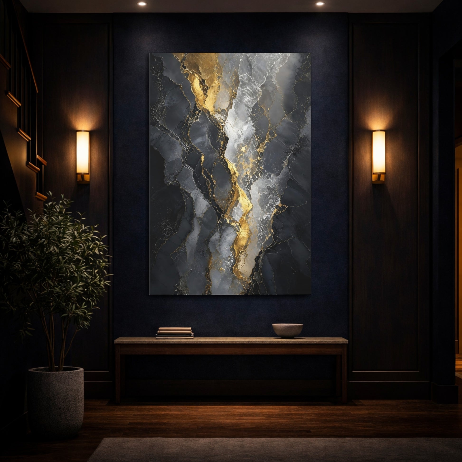 Mockup 4. Gilded Black Marble Veins shown as canvas print