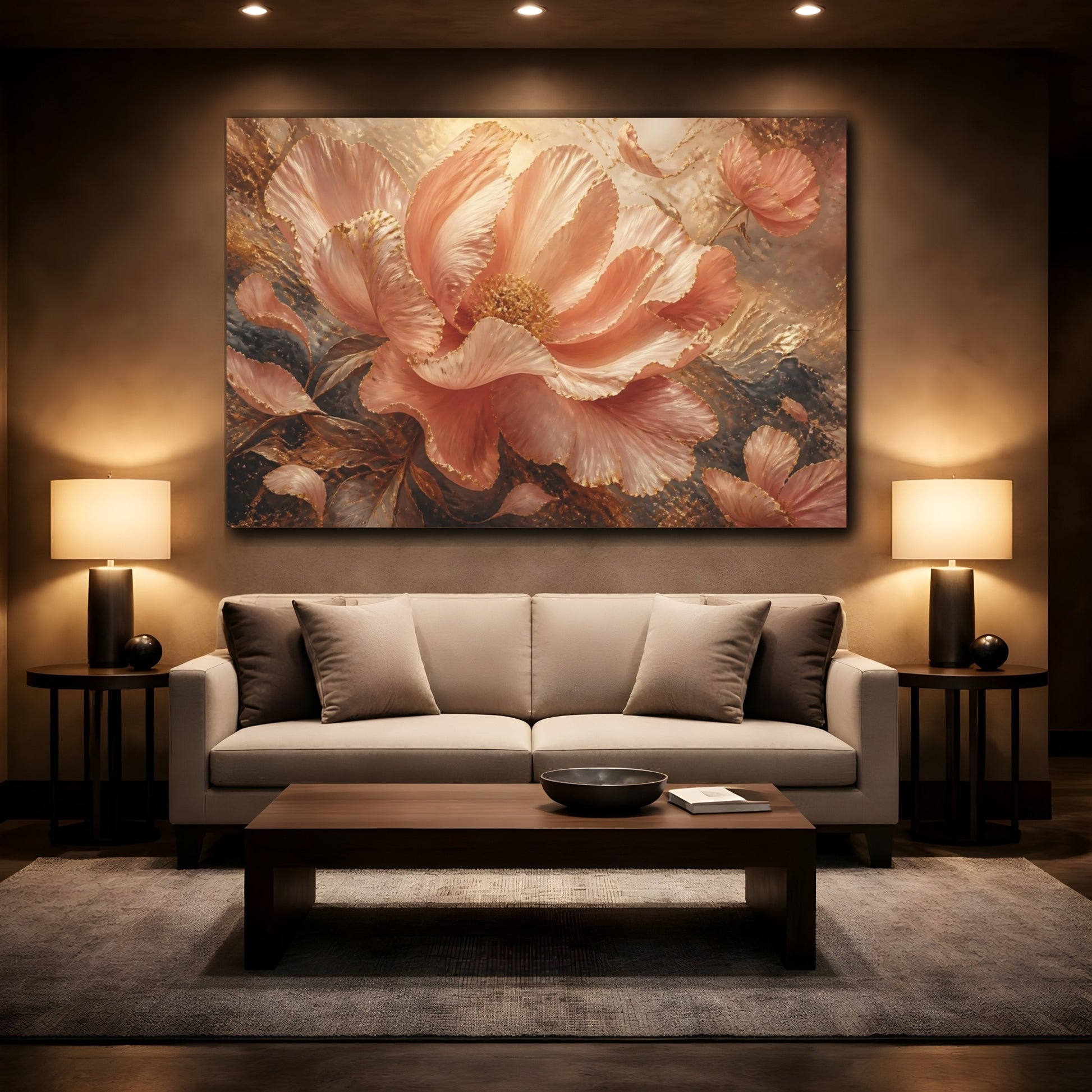 Mockup 2. Gilded Blush Peony shown as canvas print