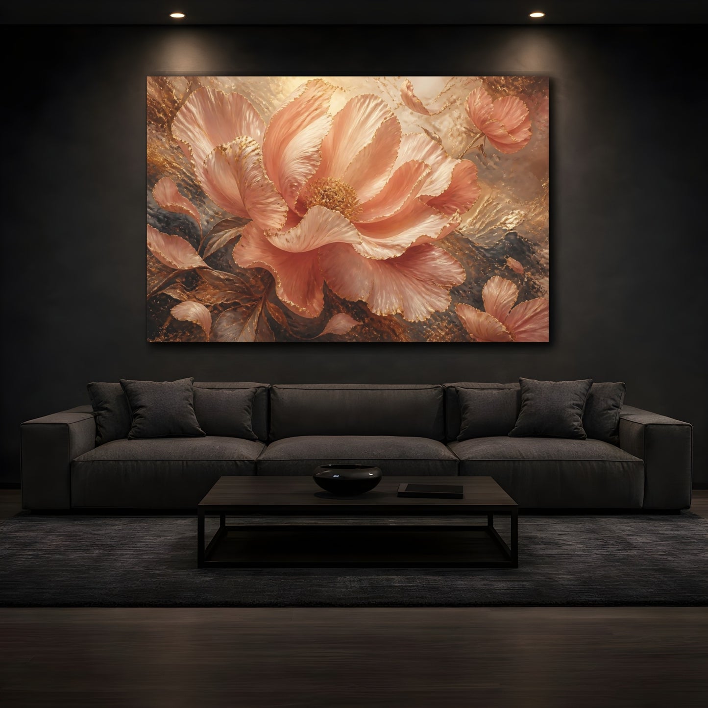 Mockup 3. Gilded Blush Peony shown as canvas print