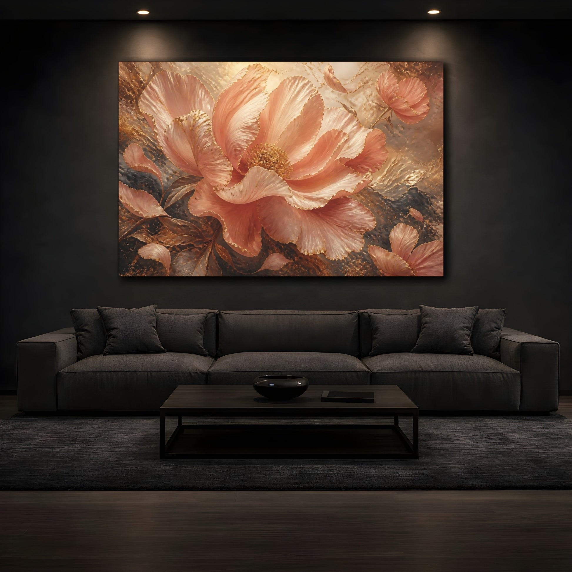 Mockup 3. Gilded Blush Peony shown as canvas print