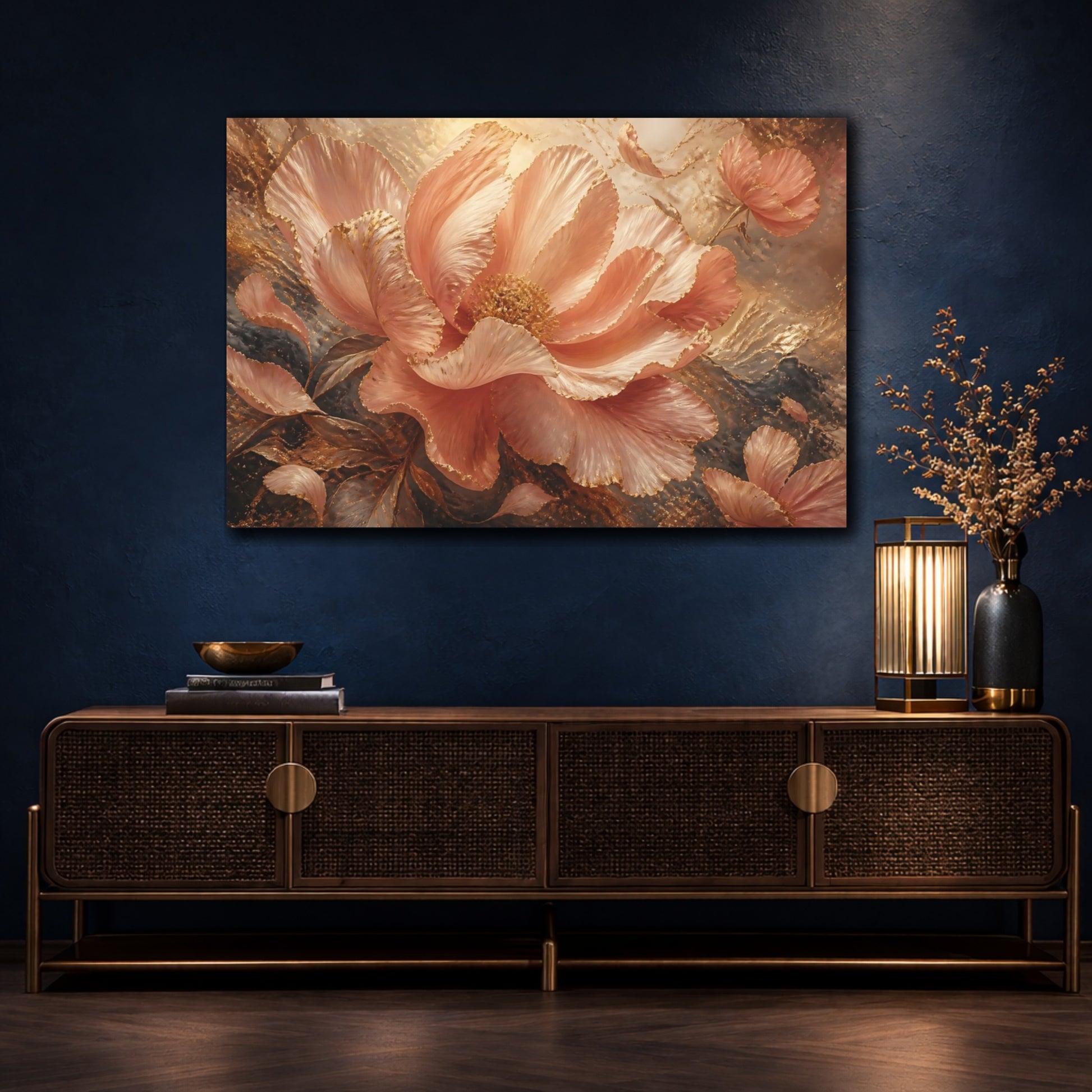 Mockup 4. Gilded Blush Peony shown as canvas print