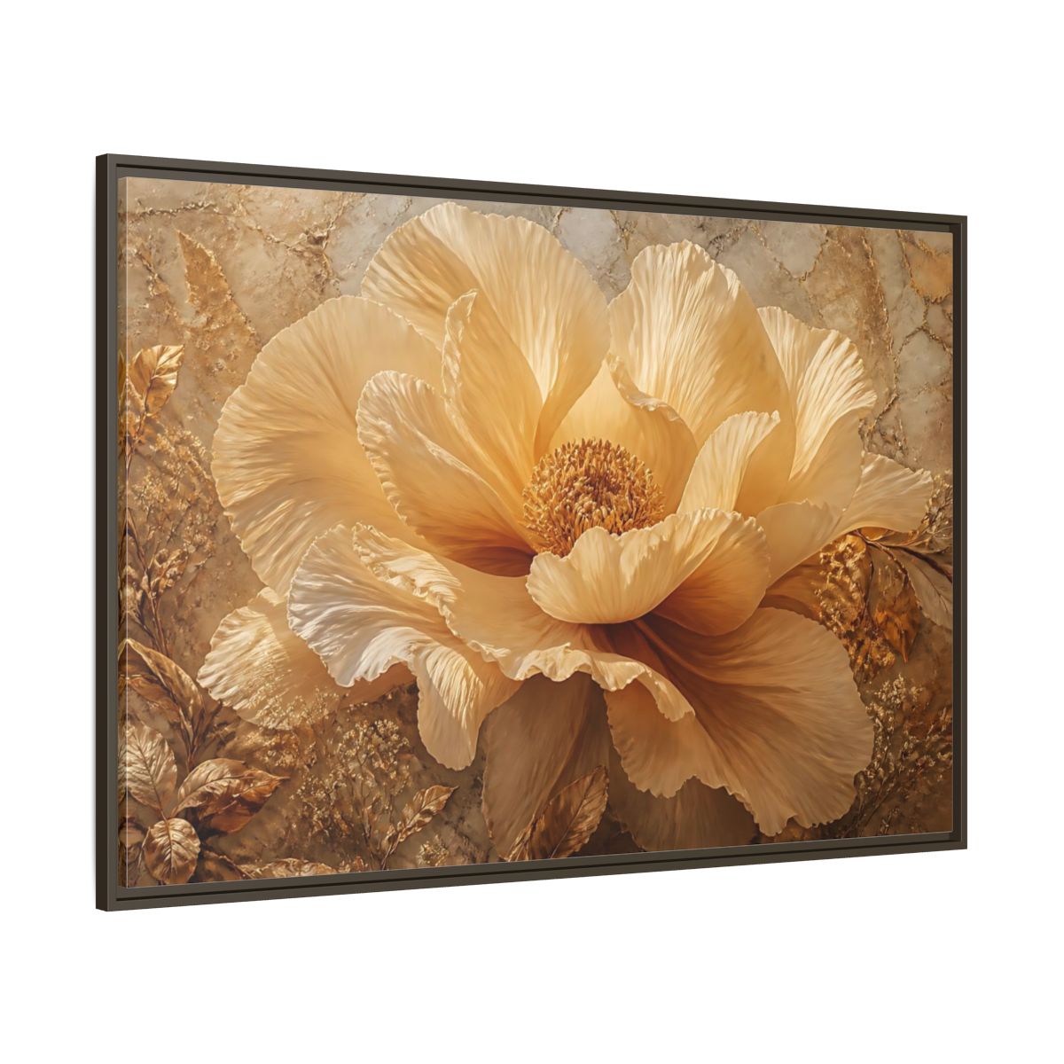 Side Mockup 8. Gilded Champagne Bloom shown as framed canvas print