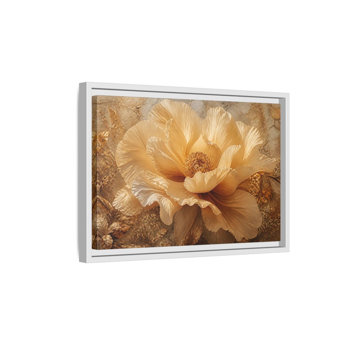 Side Mockup 4. Gilded Champagne Bloom shown as framed canvas print