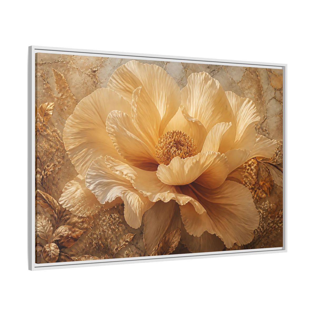 Side Mockup 7. Gilded Champagne Bloom shown as framed canvas print