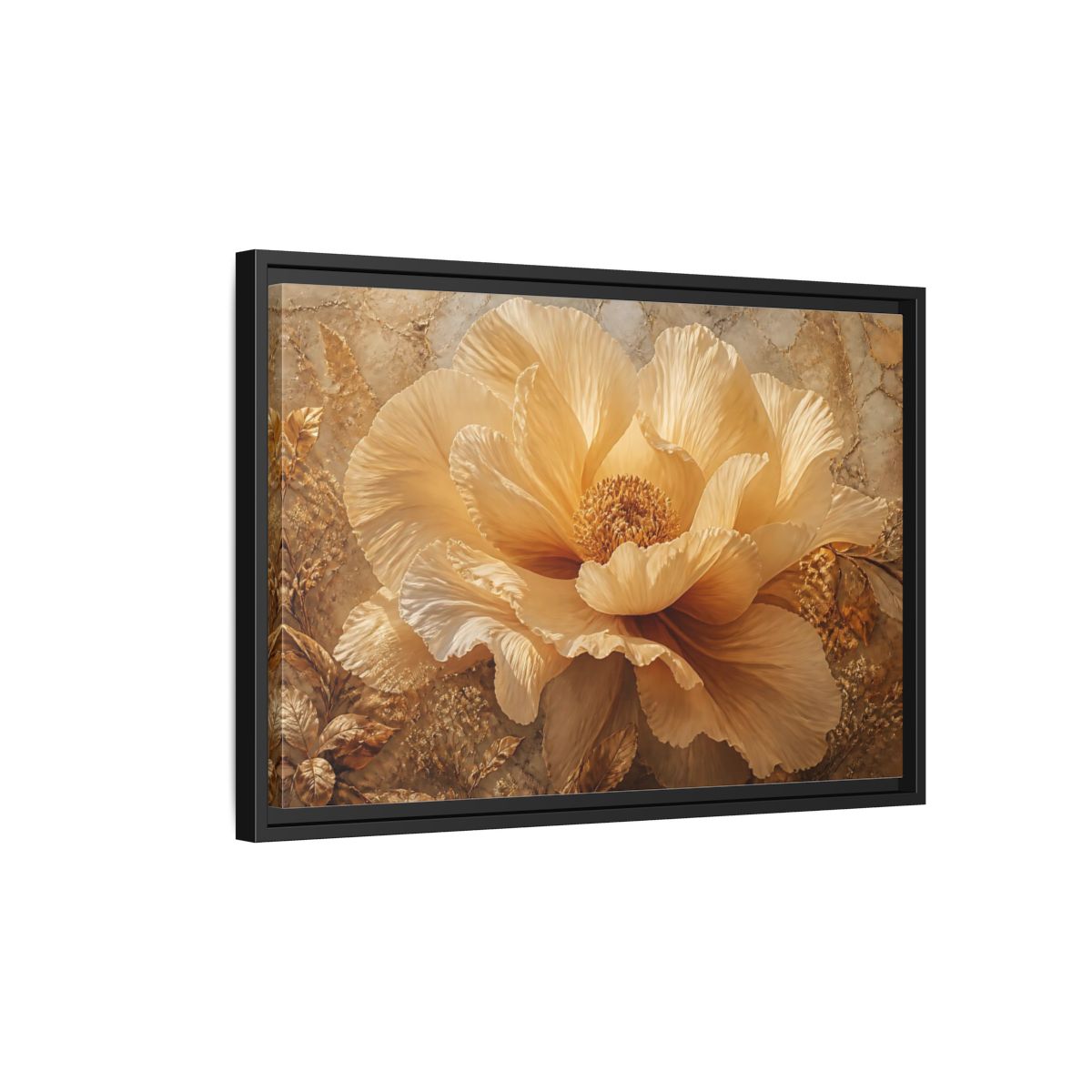 Side Mockup 3. Gilded Champagne Bloom shown as framed canvas print