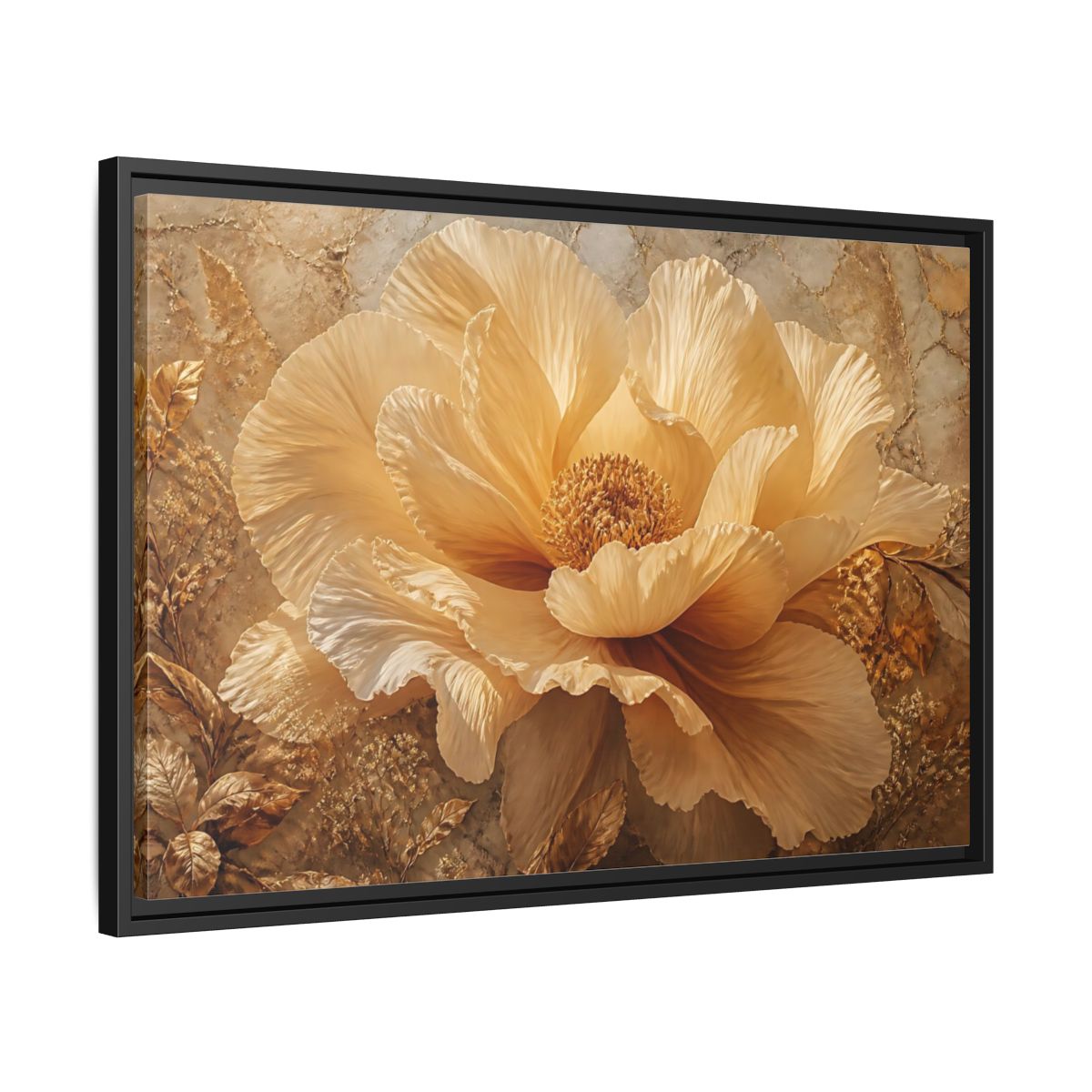 Side Mockup 14. Gilded Champagne Bloom shown as framed canvas print