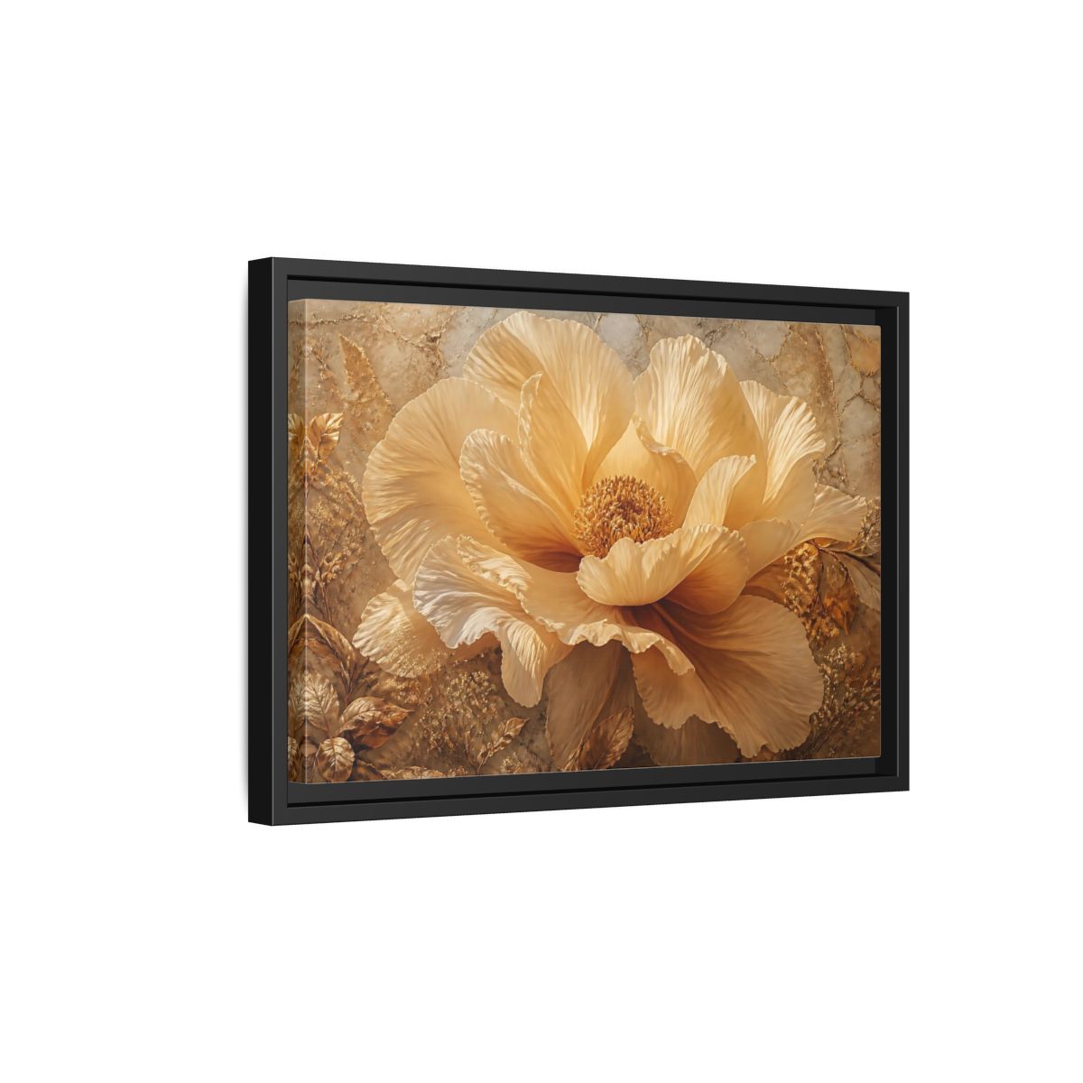 Side Mockup 6. Gilded Champagne Bloom shown as framed canvas print